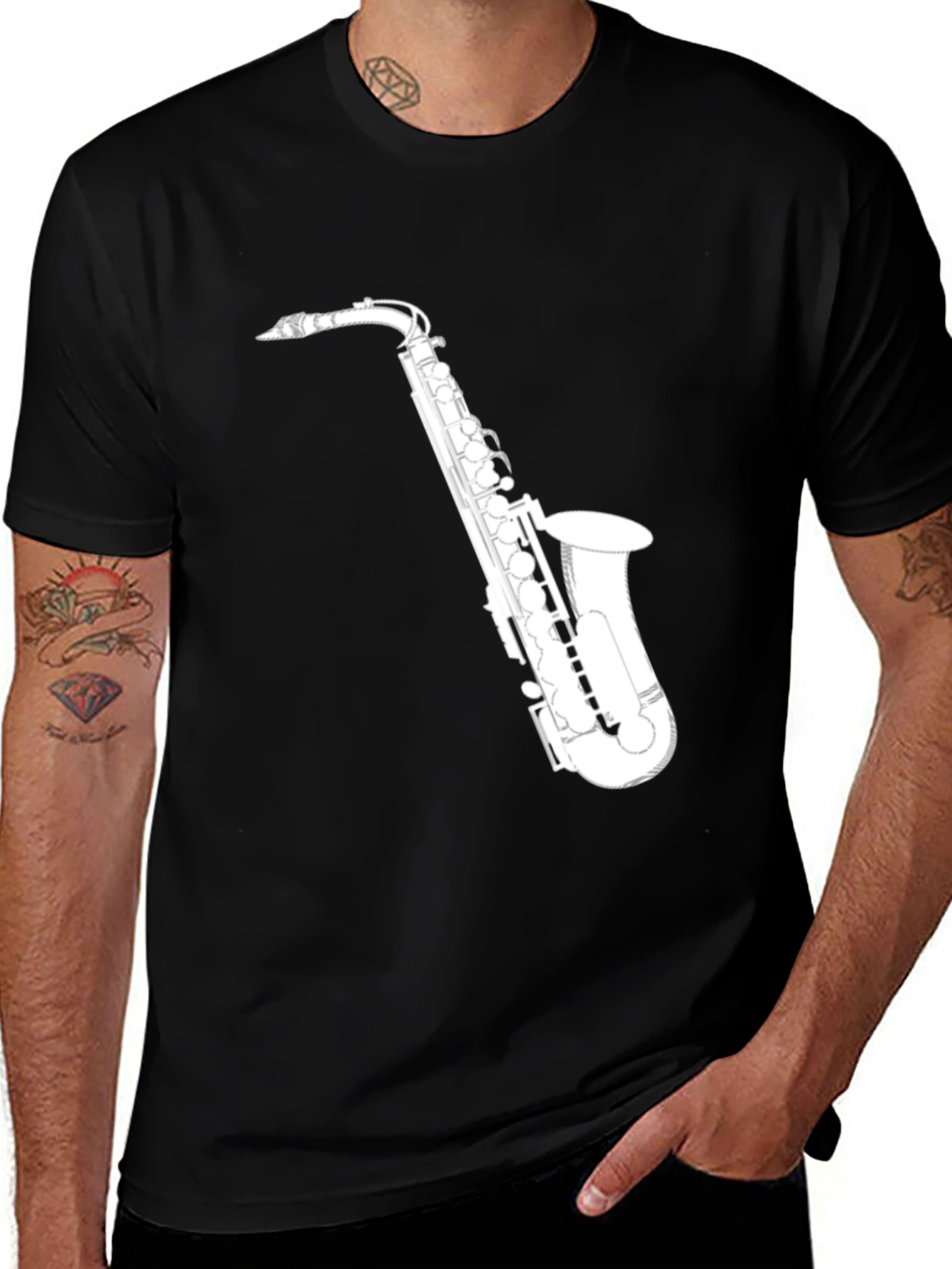 Variant 24 of Saxophone Graphic T-Shirt - Black Cotton Tee