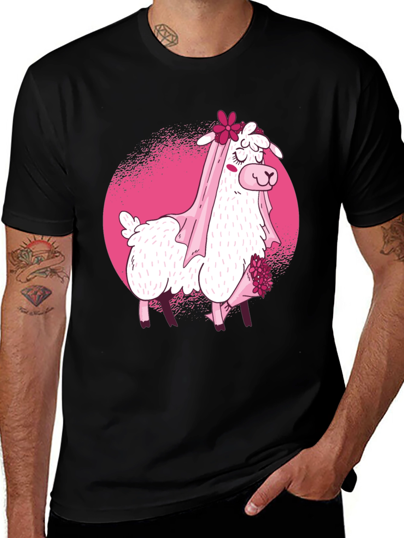 Variant 23 of Bride Llama Graphic T-Shirt - Black