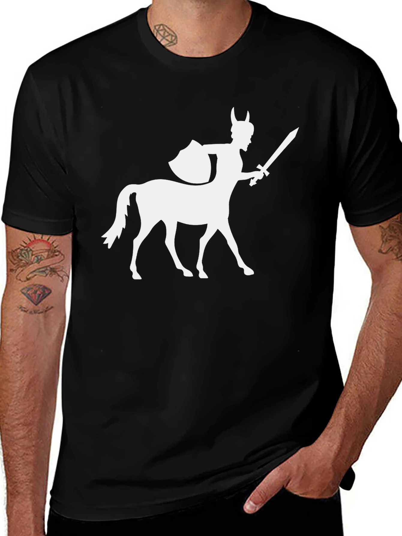 Centaur Warrior Graphic Tee - Black Cotton T-Shirt