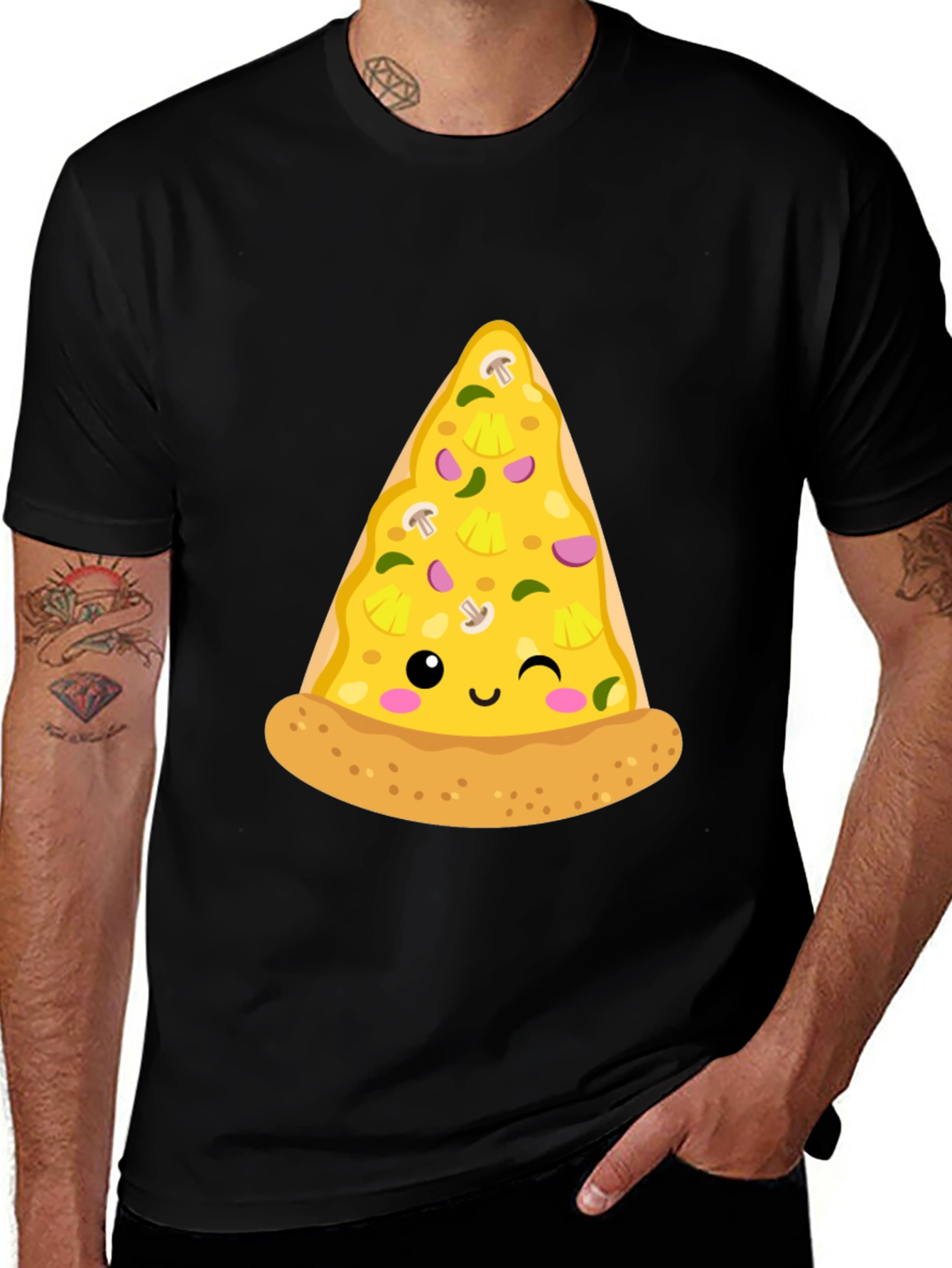 Variant 29 of Pizza Slice Graphic Tee - Casual Black T-Shirt