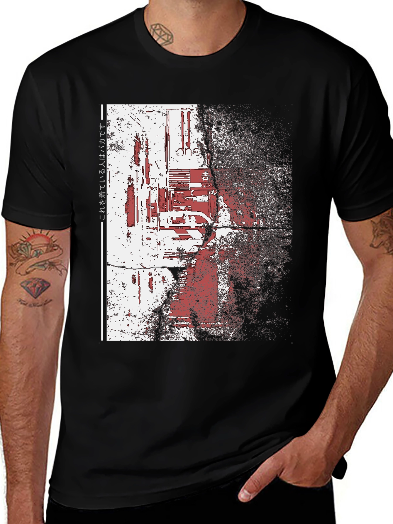 Variant 25 of Distressed Cyberpunk Graphic Print Black T-Shirt