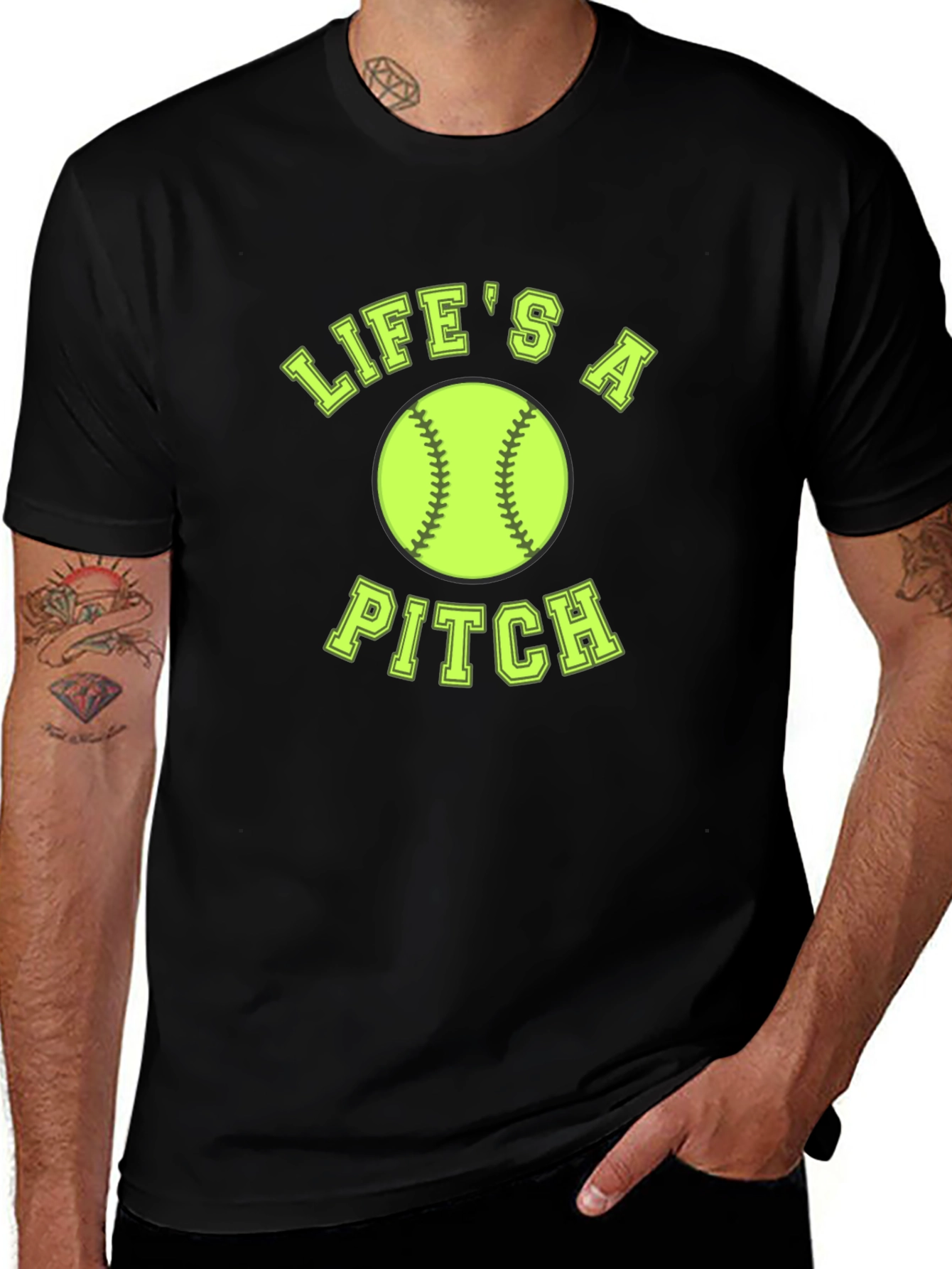 Variant 10 of Life's A Pitch Softball T-Shirt - Black