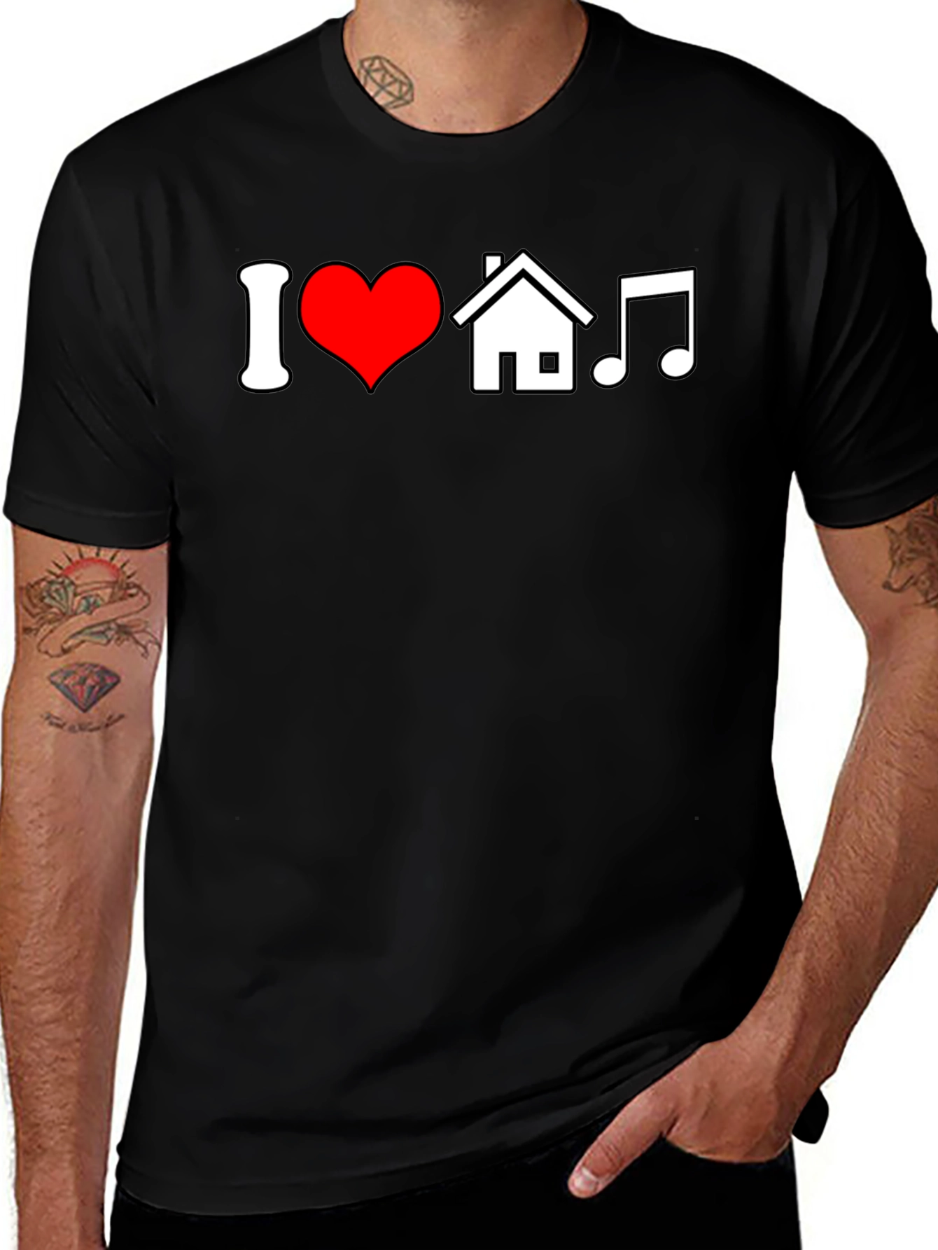Variant 18 of I Love House Music T-Shirt - Black Cotton Tee