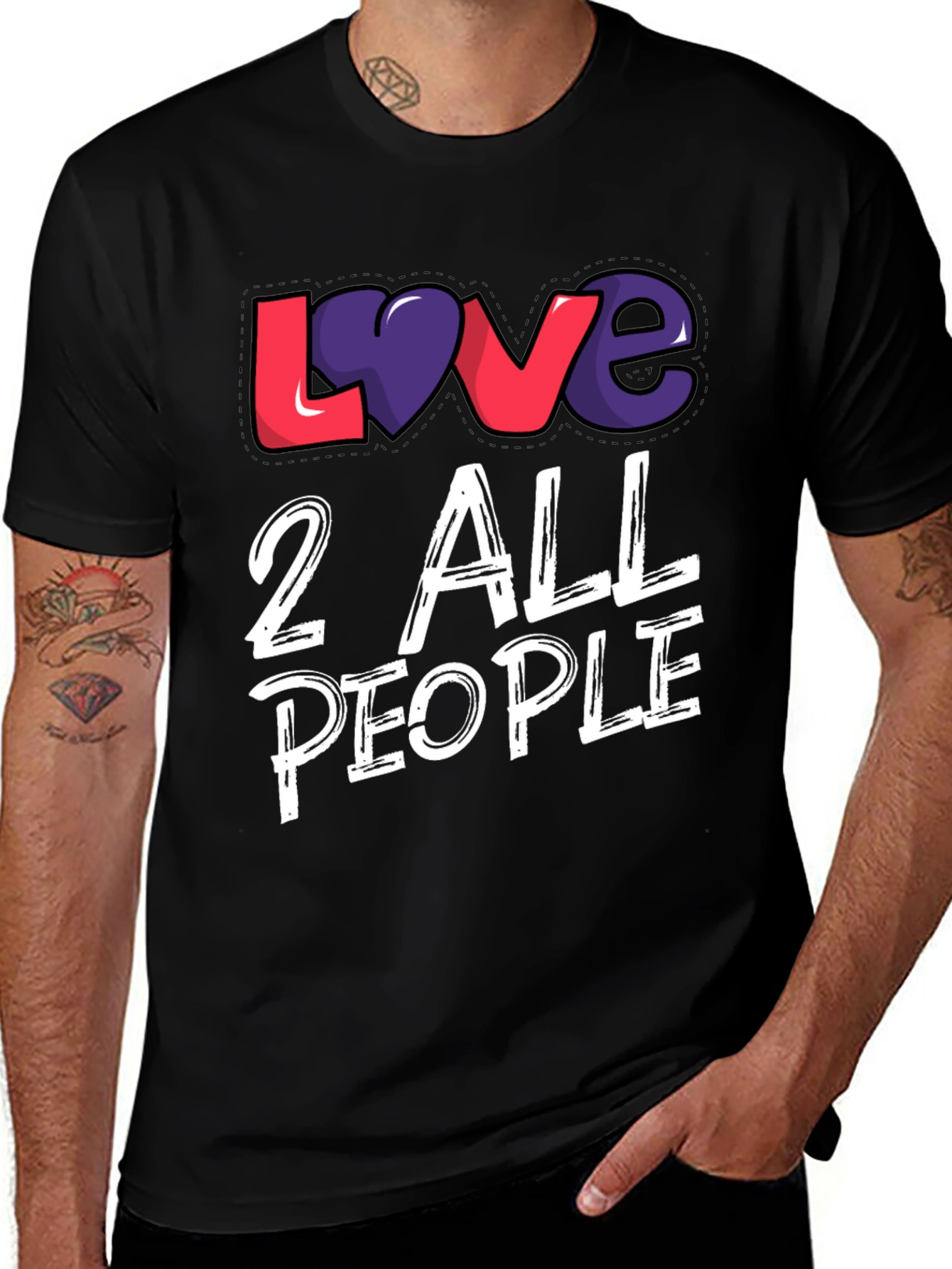 Variant 22 of Love All People Graphic Black T-Shirt