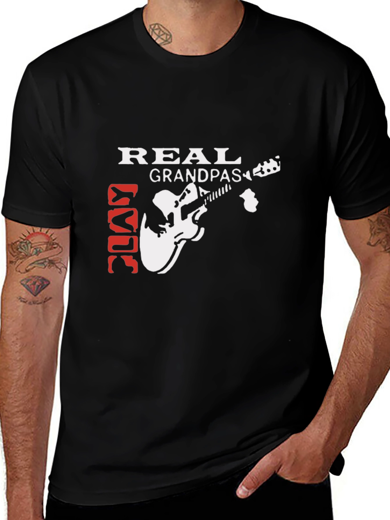 Variant 6 of Real Grandpas Play Guitar - Black T-Shirt
