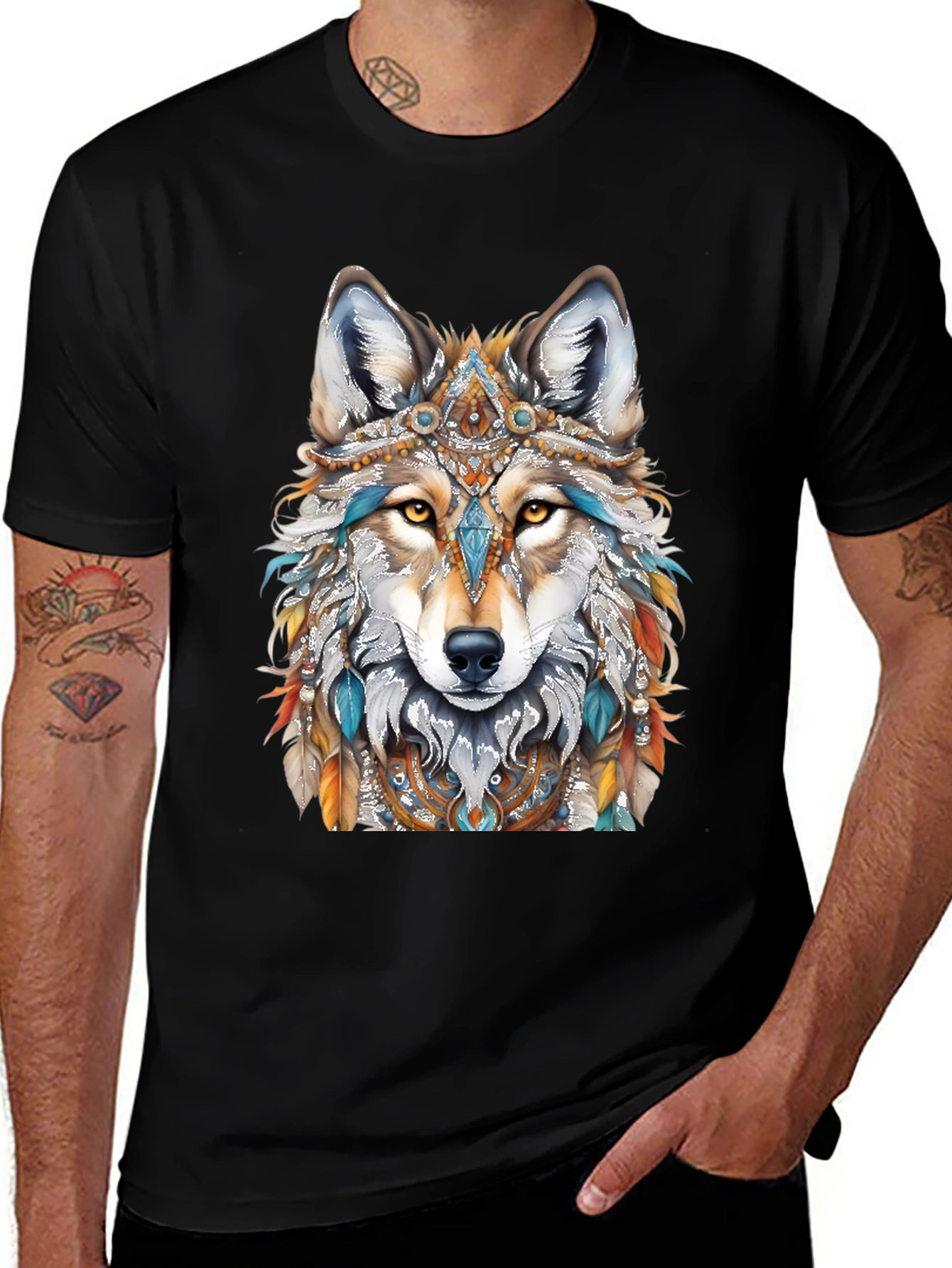 Variant 22 of Wolf Graphic Tee - Black Animal Print T-Shirt