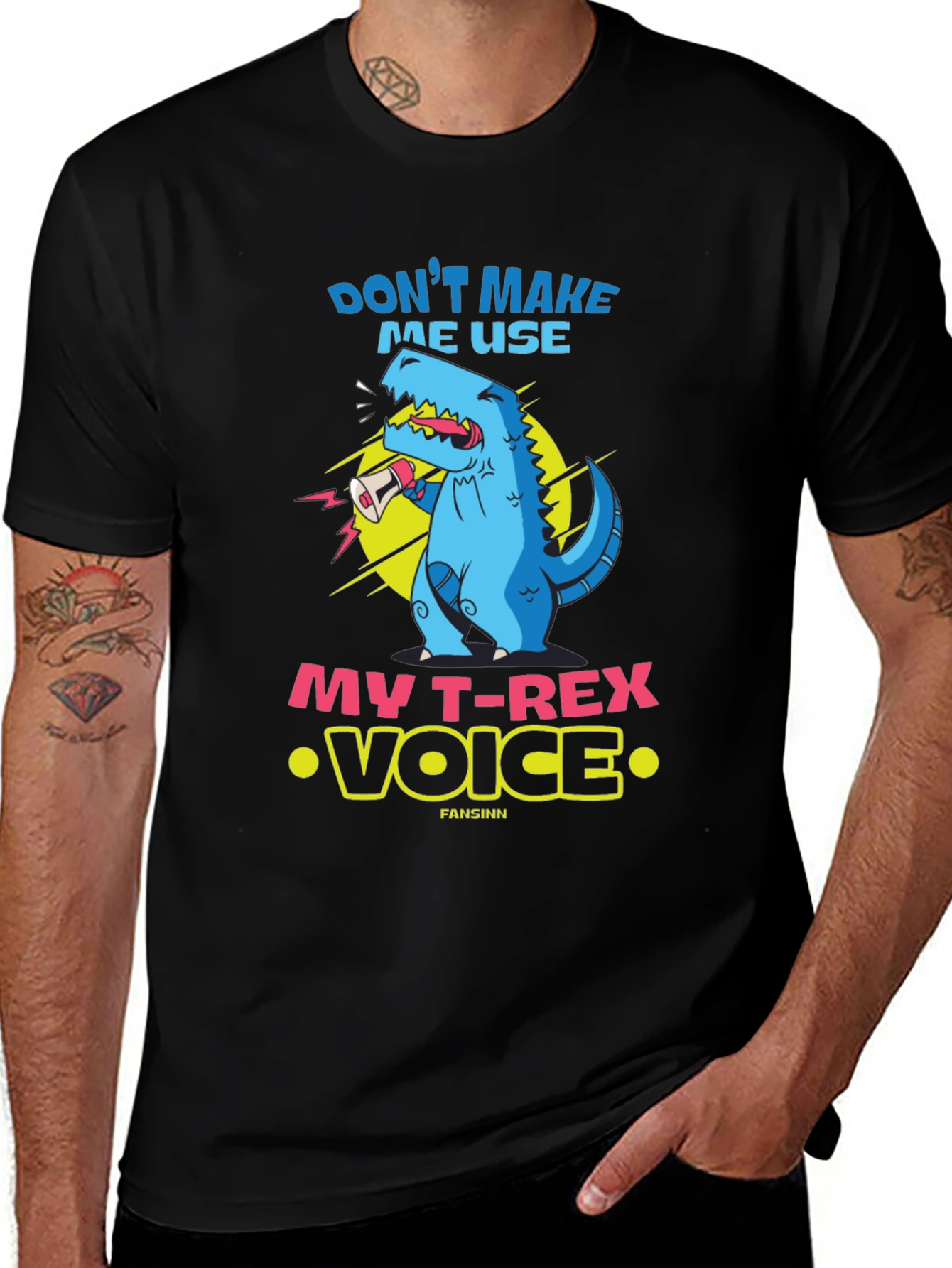 Variant 10 of Funny T-Rex Voice Graphic Tee - Black