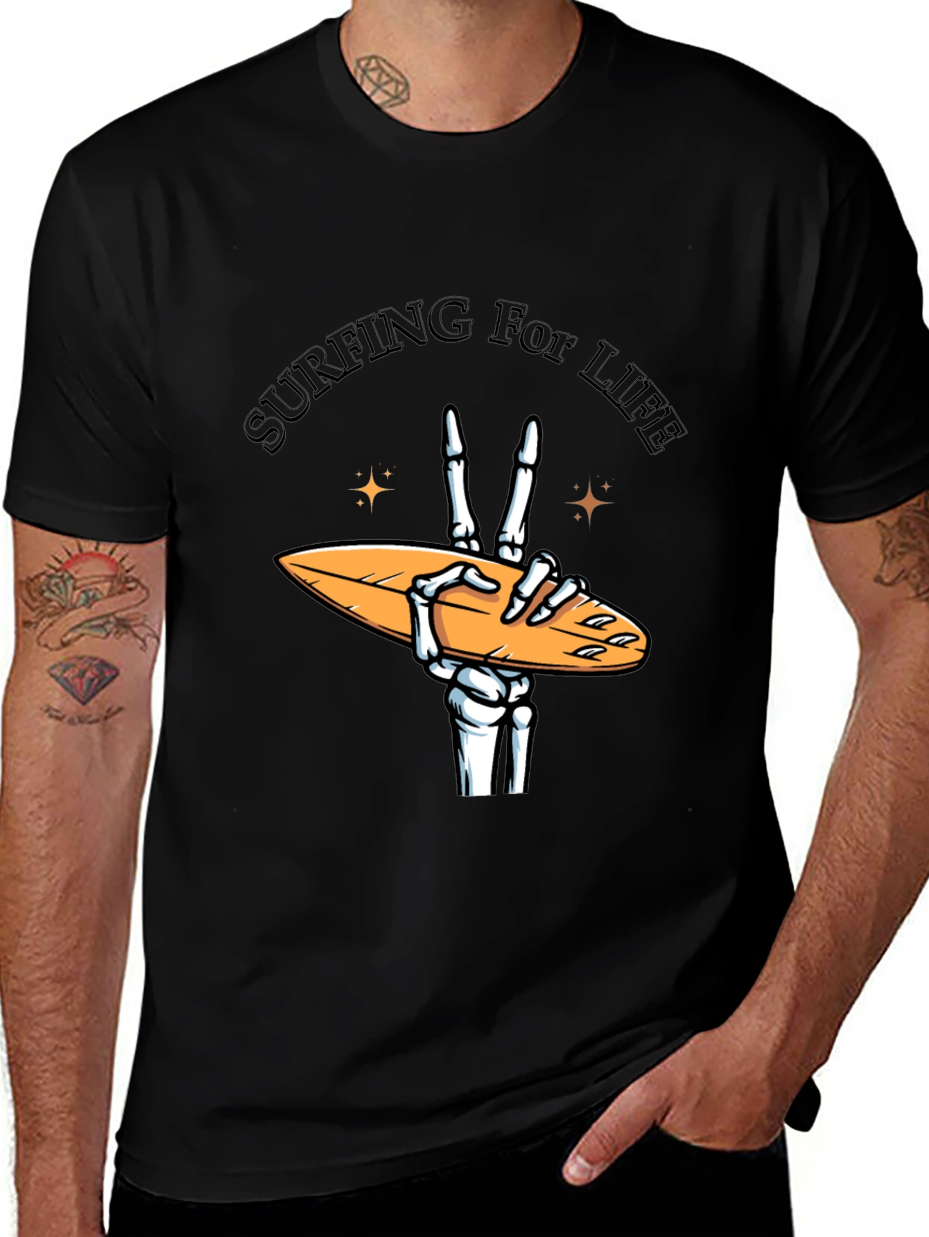Variant 5 of Surfing for Life Skeleton Hand T-Shirt