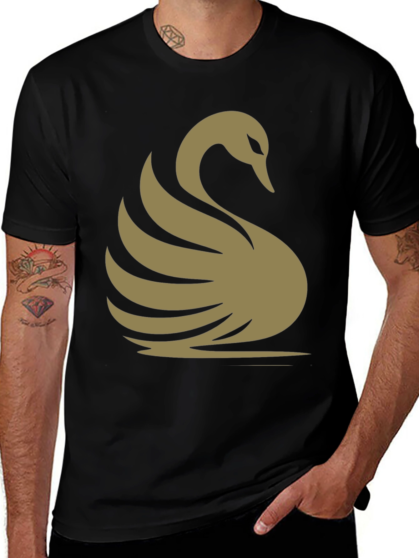 Variant 14 of Elegant Swan Graphic Tee - Classic Black Cotton T-Shirt