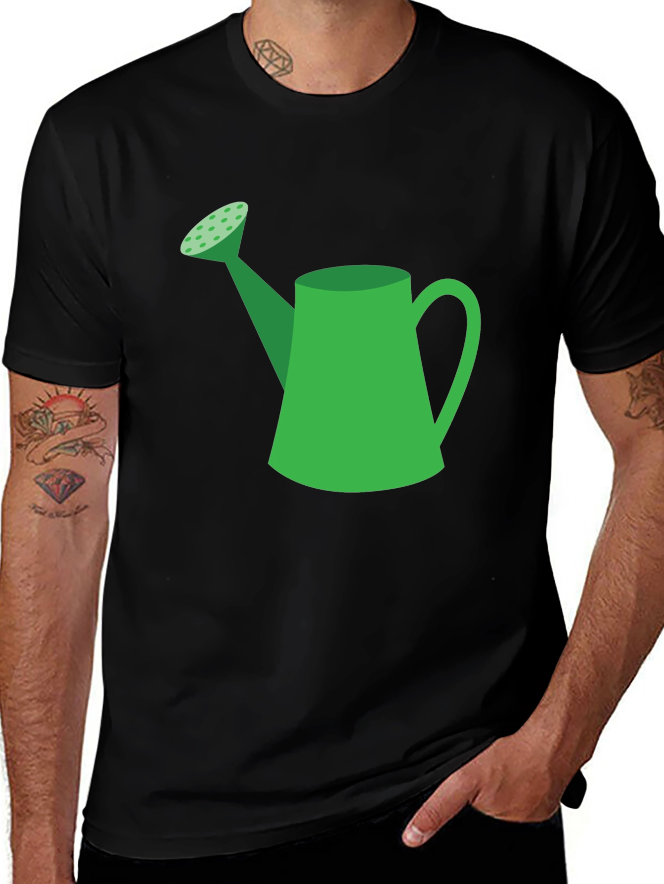 Variant 16 of Green Watering Can Graphic Tee - Black T-Shirt