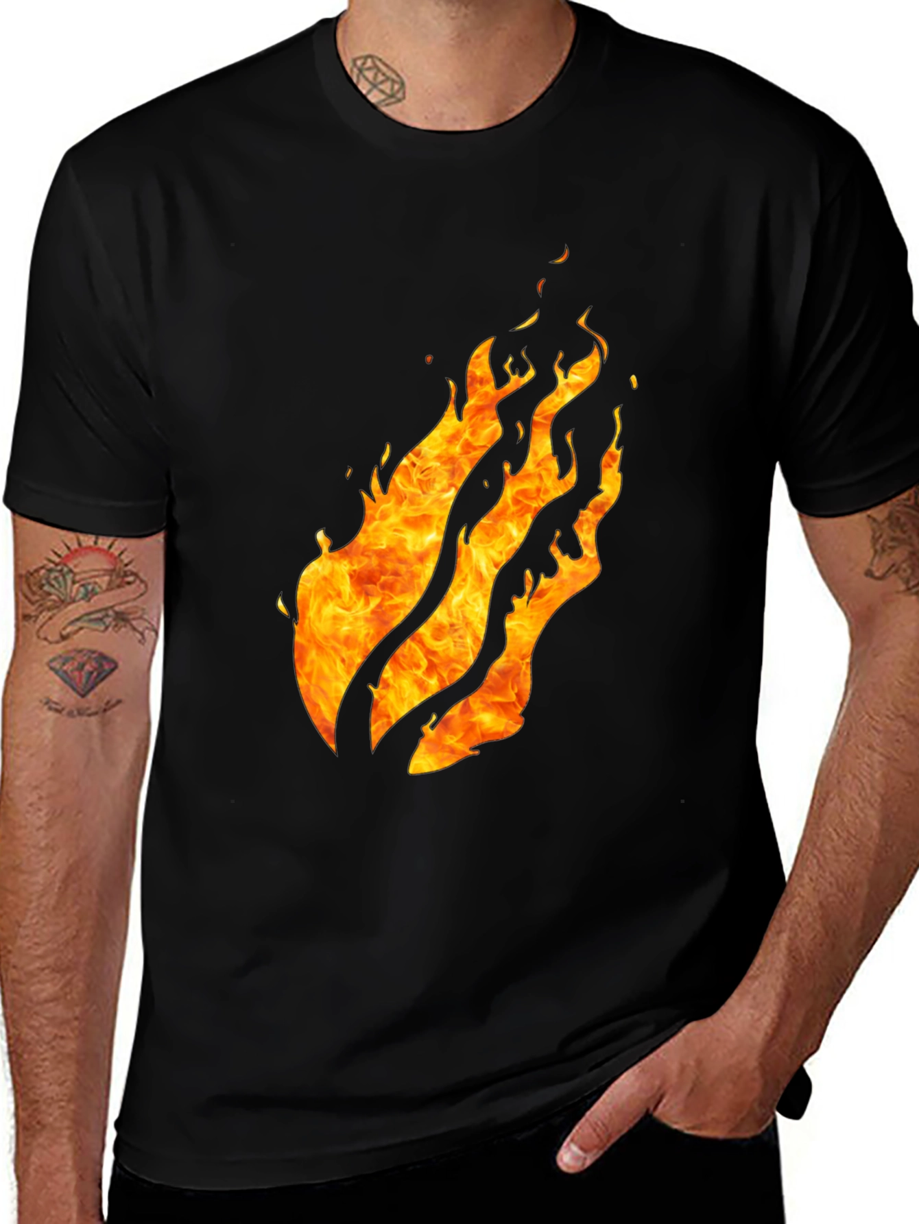 Variant 22 of Fiery Flames Graphic Black T-Shirt - Bold Design