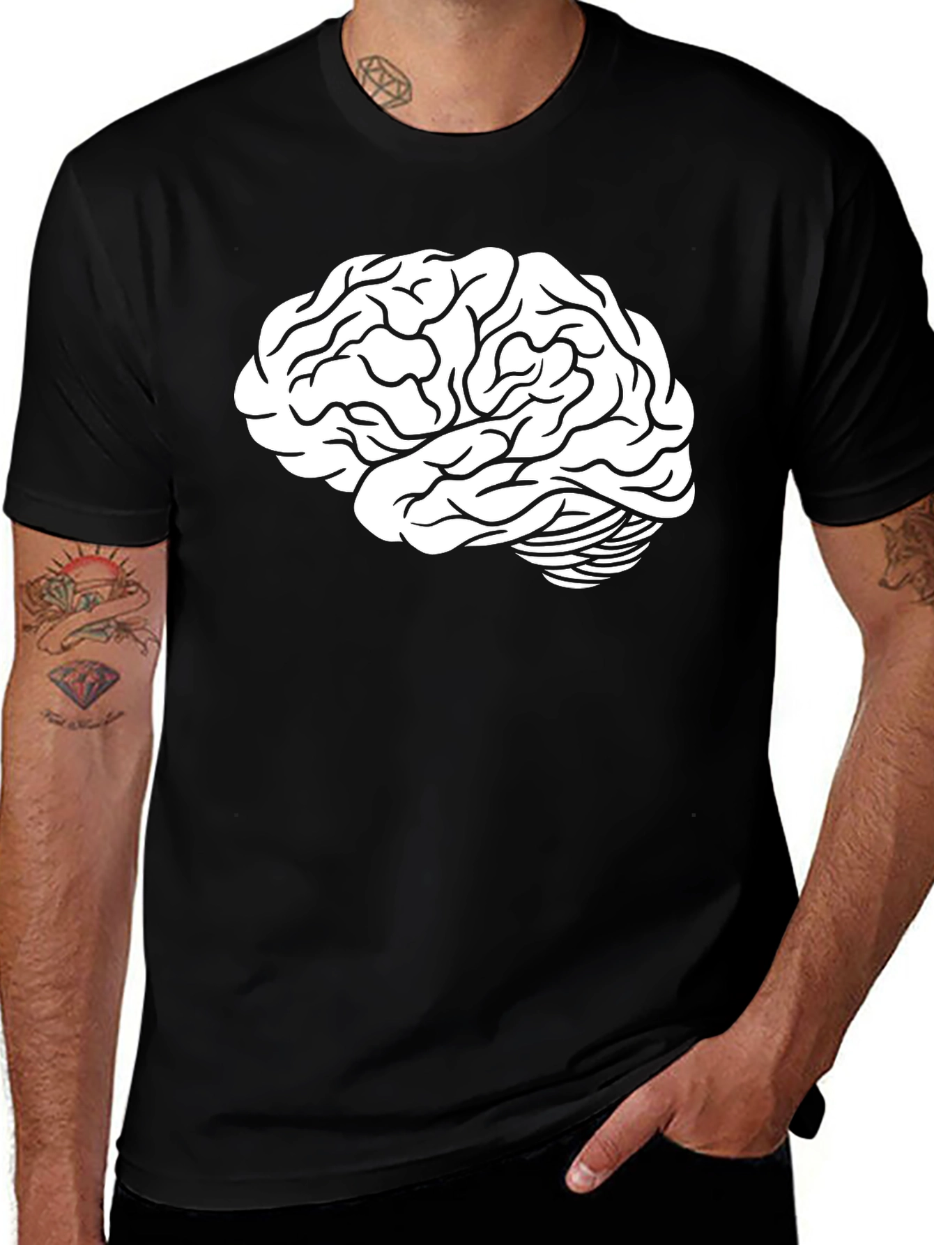 Variant 10 of Brain Graphic Tee - Black Cotton T-Shirt