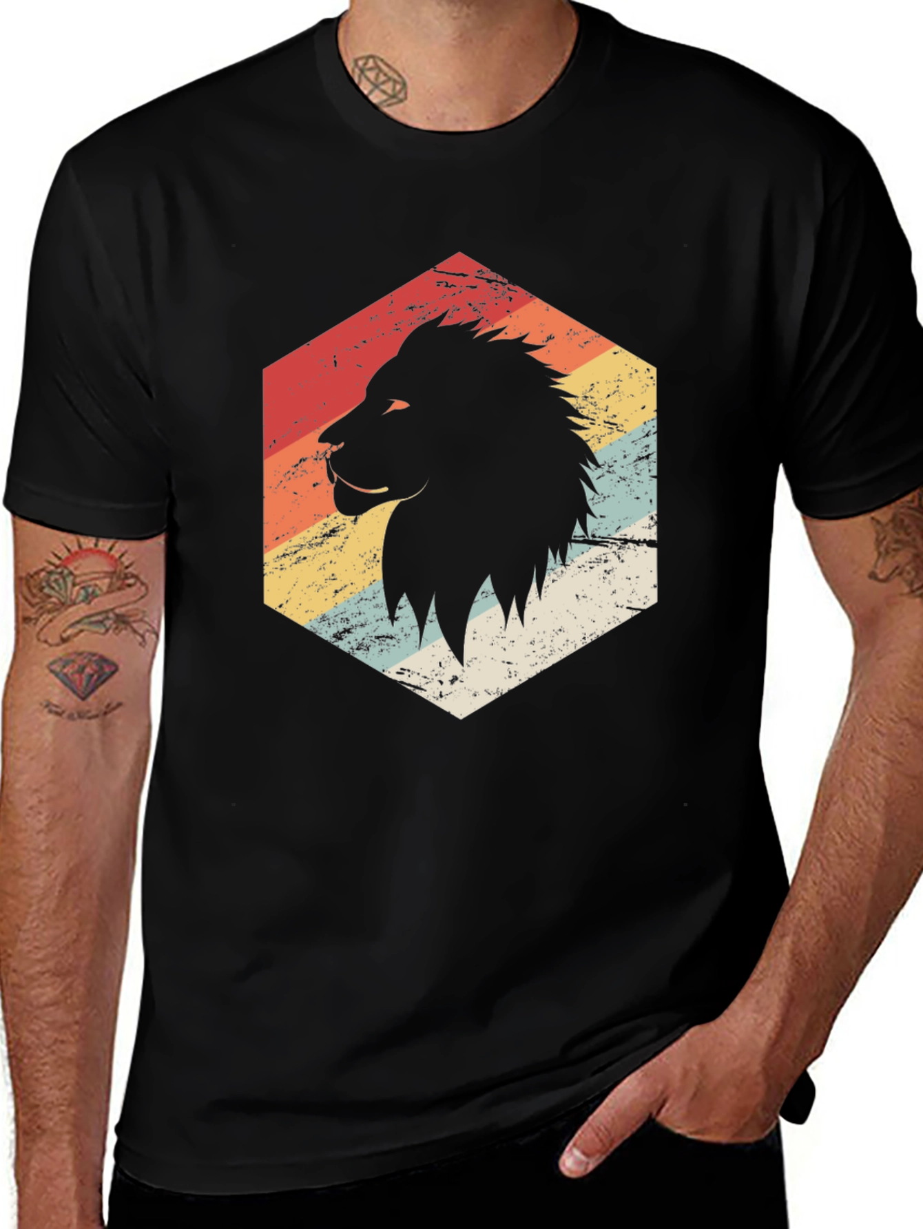 Variant 4 of Retro Lion Graphic T-Shirt - Men's Black Tee