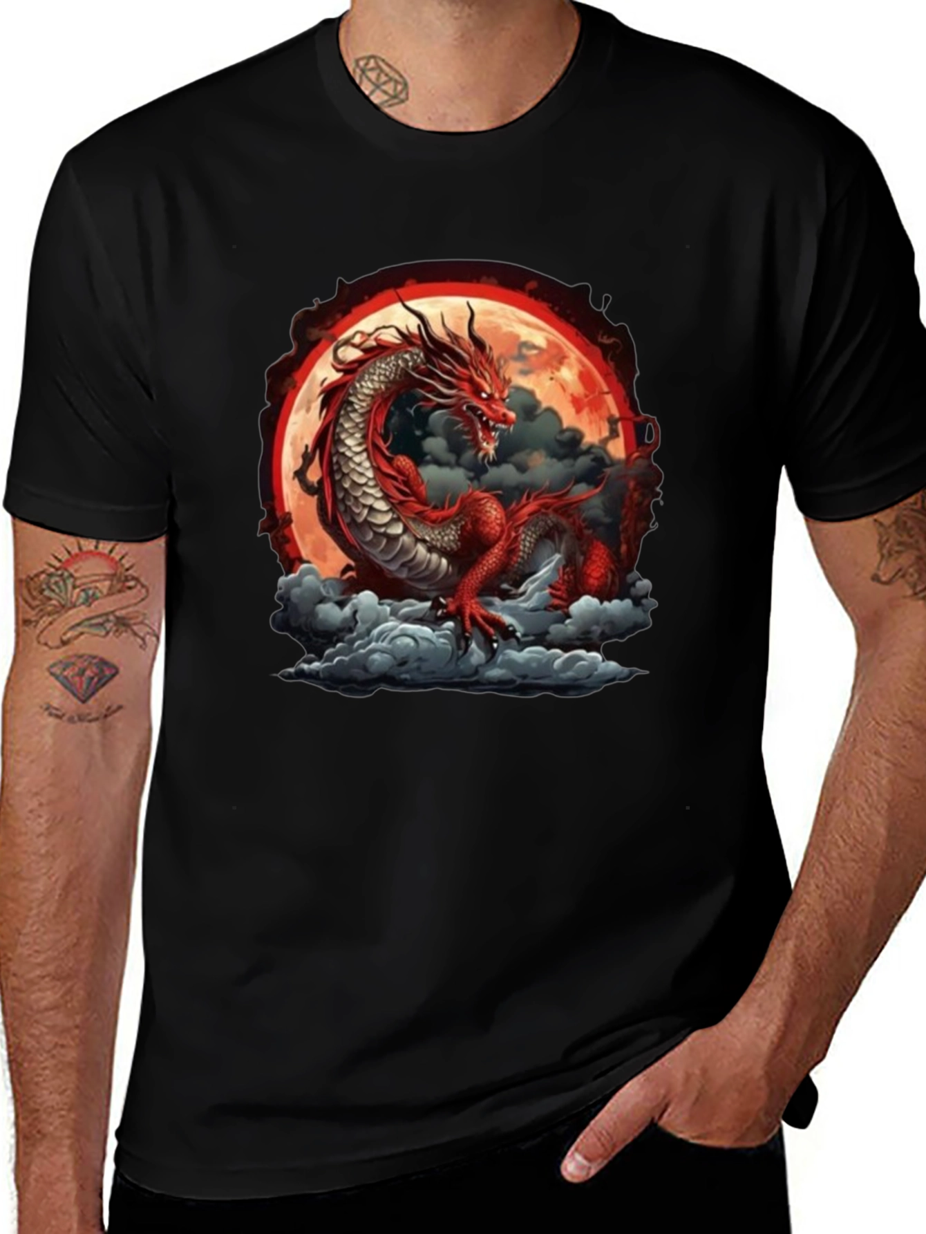 Variant 17 of Dragon T-Shirt - Black with Red Dragon Design