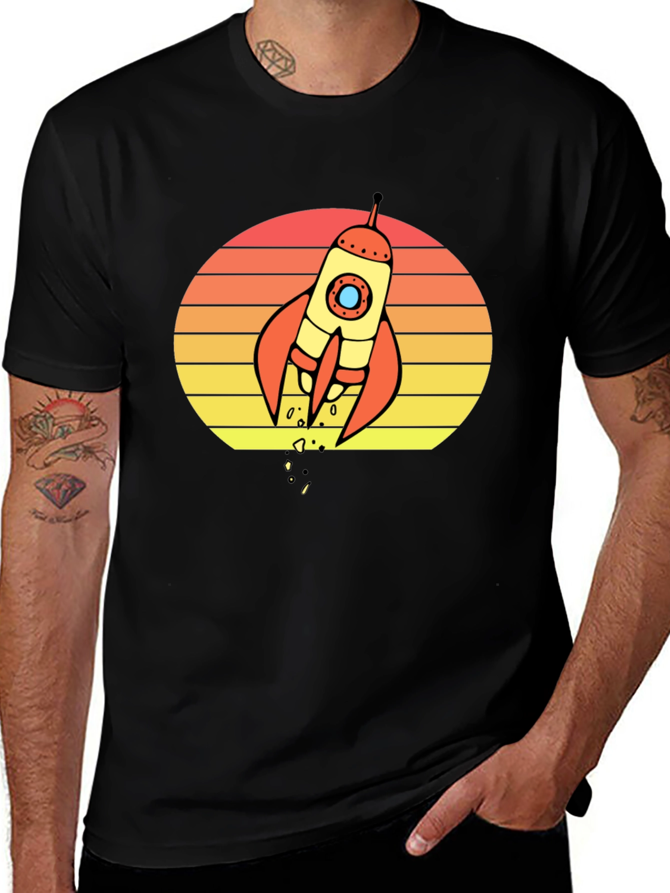 Variant 21 of Retro Rocket Sunset Graphic T-Shirt - Space Lover Tee