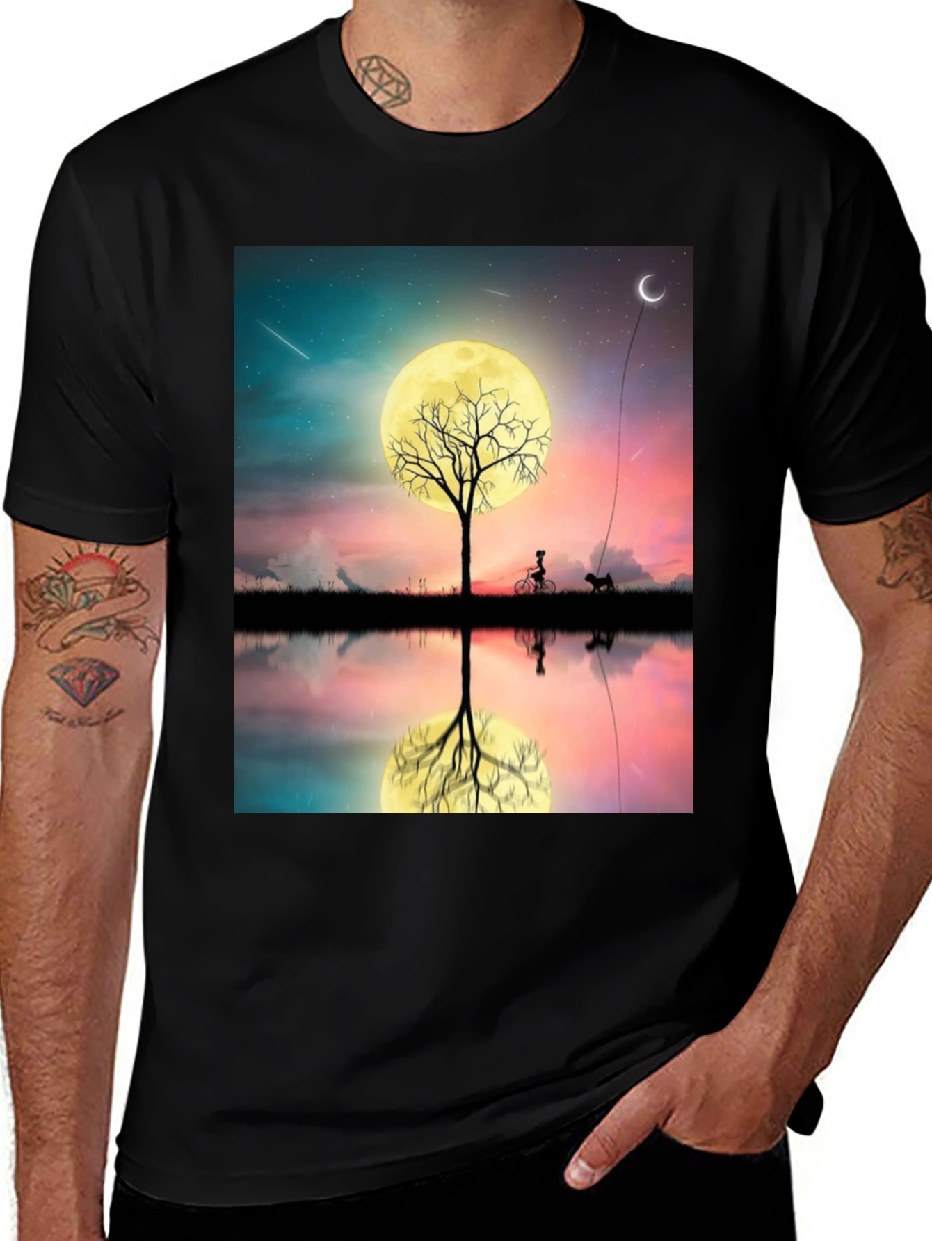 Variant 20 of Nightscape T-Shirt: Moonlit Tree Reflection