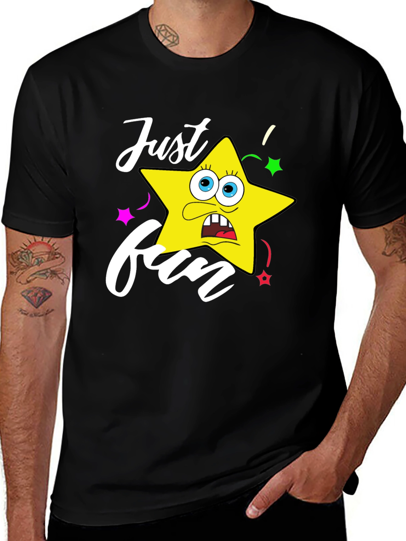 Variant 2 of Just Fun Star Graphic Tee - Mens Black T-Shirt