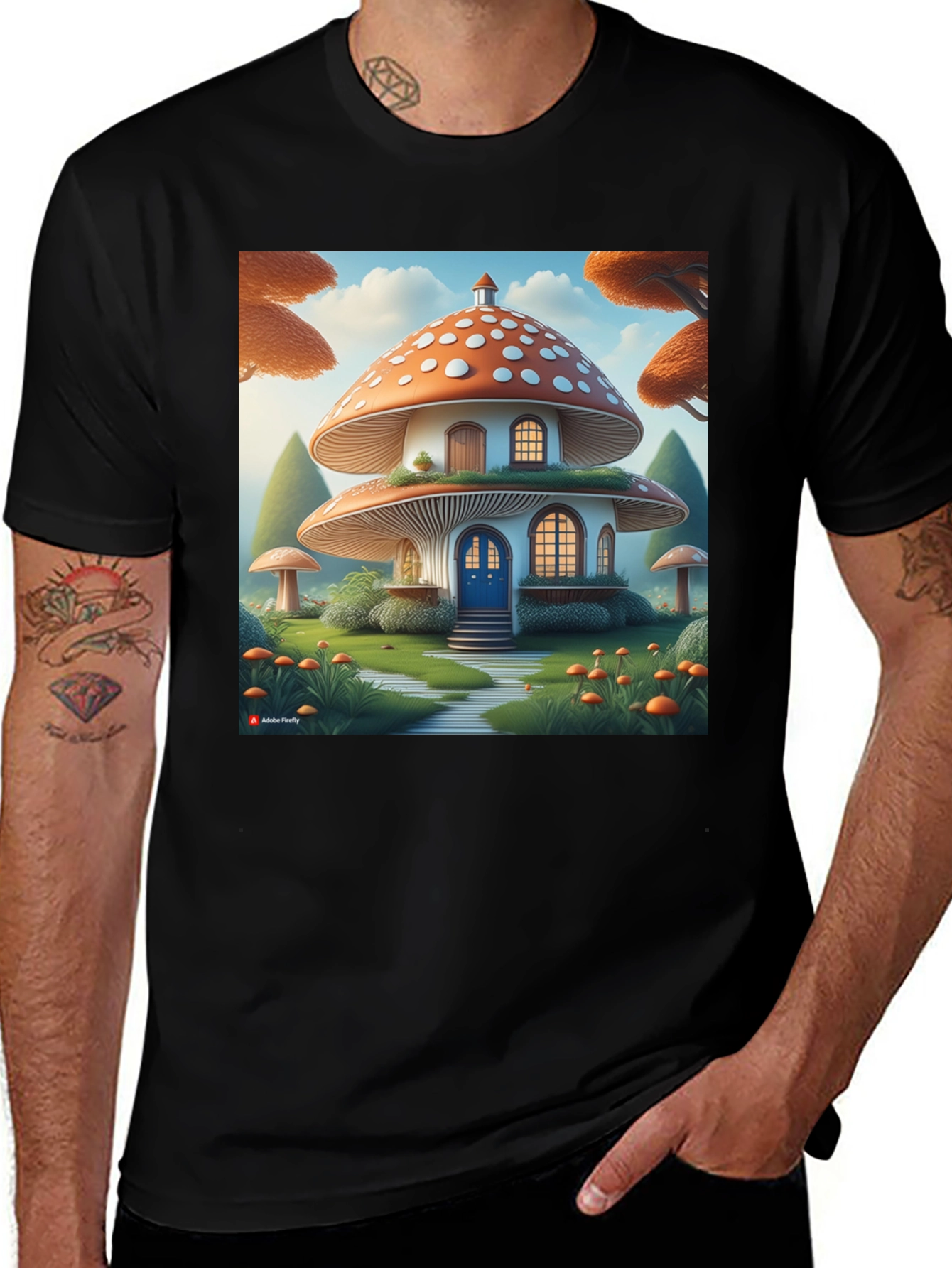 Variant 22 of Mushroom House T-Shirt - Whimsical Cottagecore Style