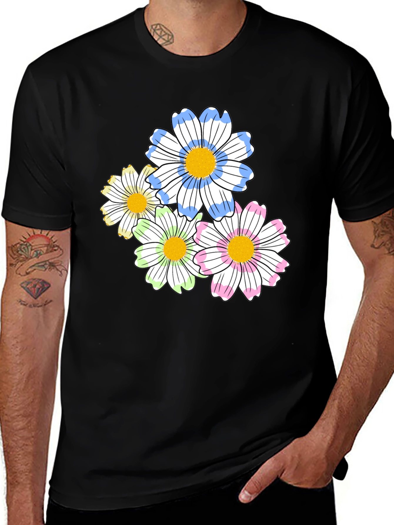 Variant 12 of Floral Print Black T-Shirt