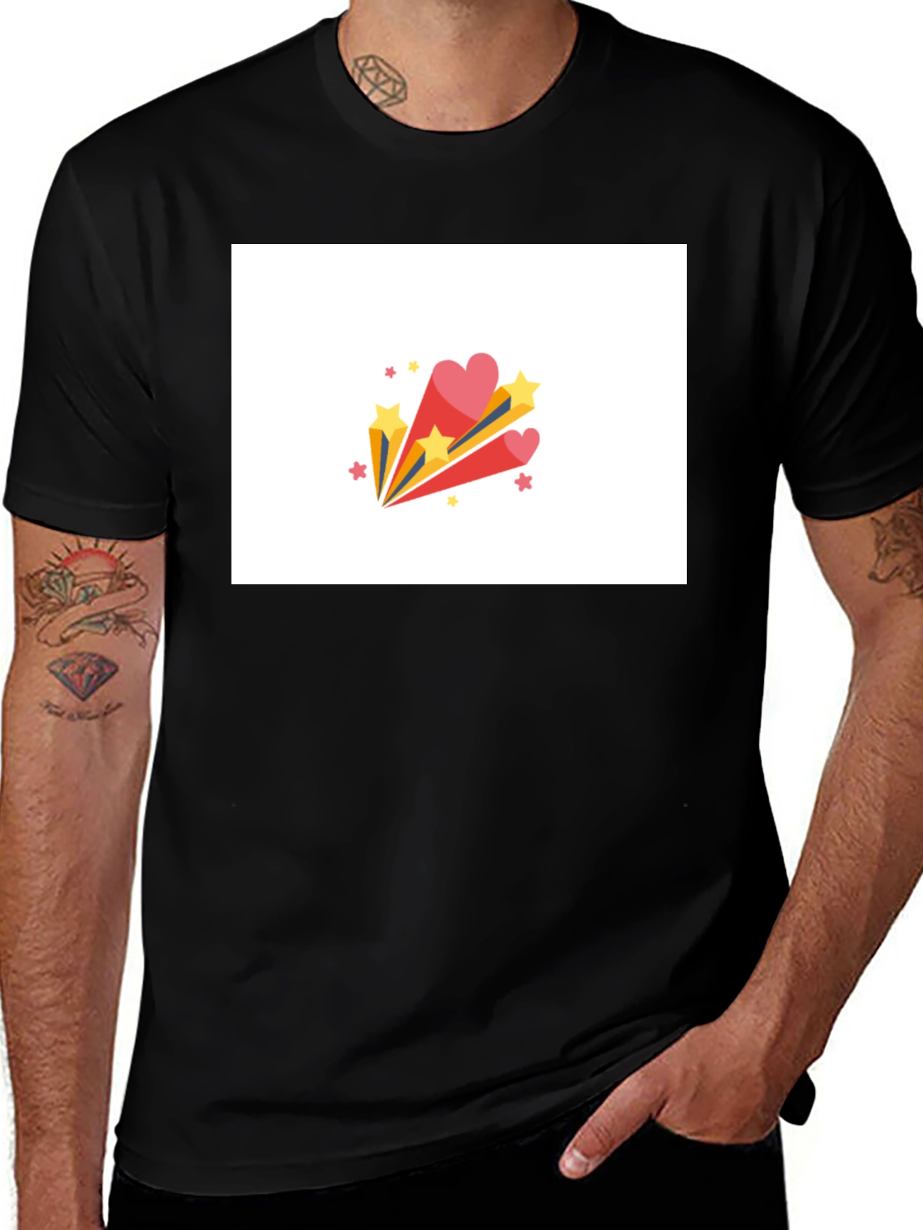 Variant 29 of Stylish Black Tee with Heart & Star Burst Graphic