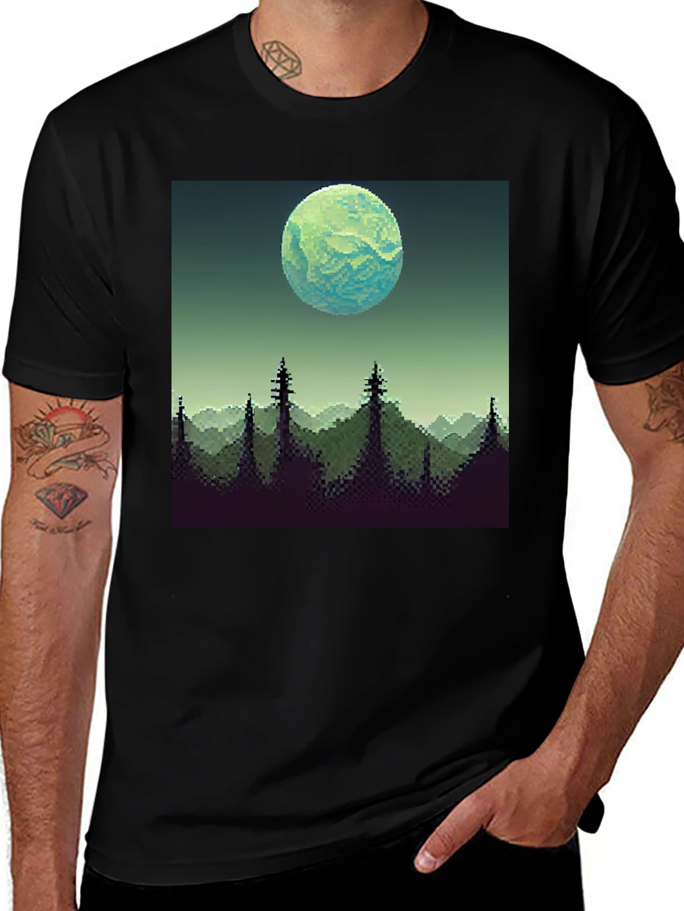 Pixel Art Moon Landscape Graphic Tee