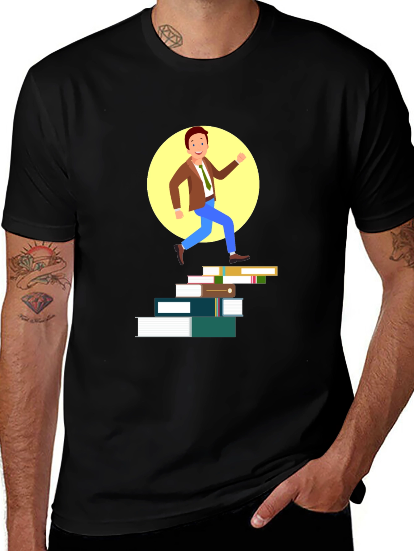 Variant 23 of Black T-Shirt: Man Climbing Books