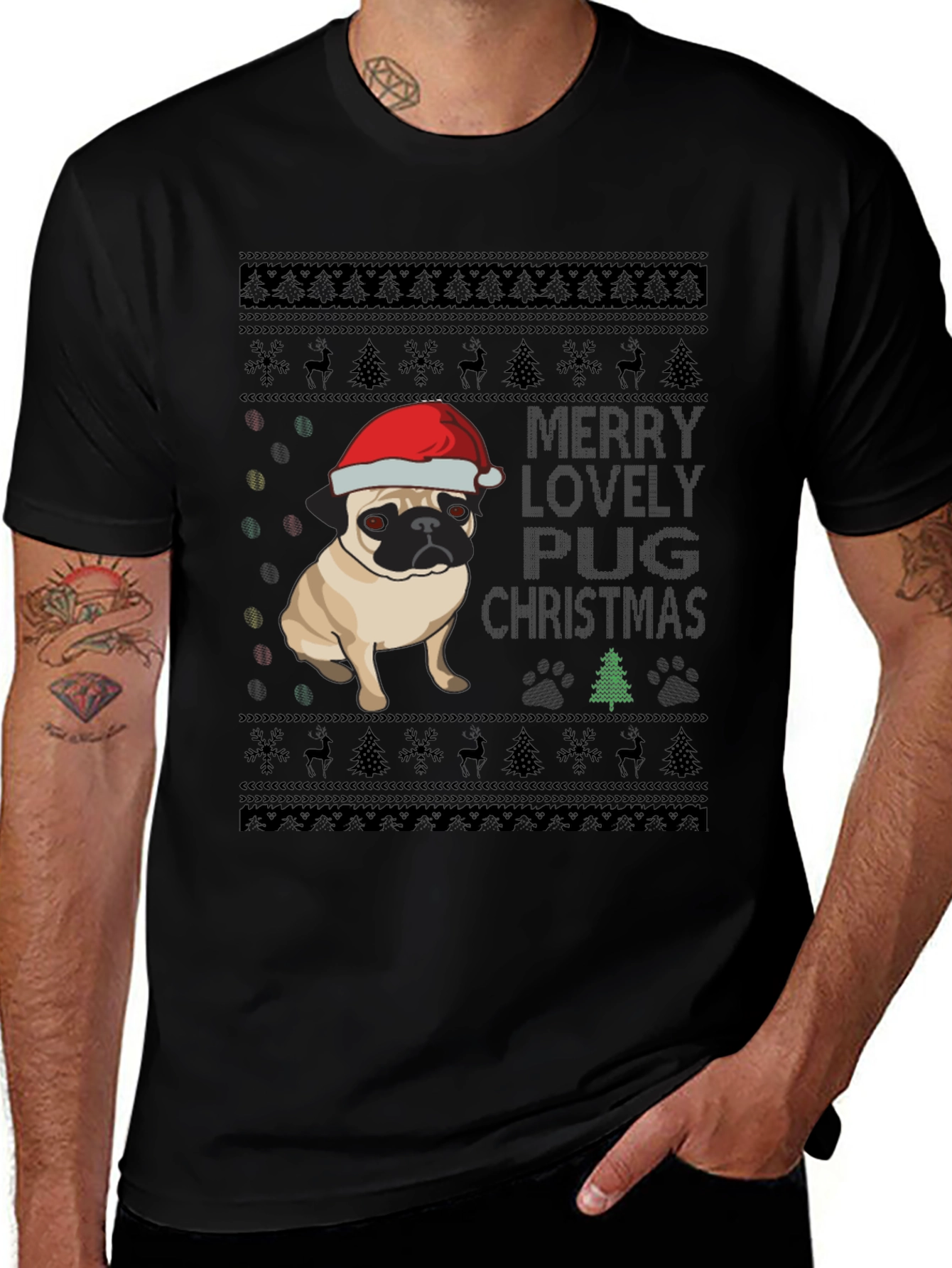 Merry Lovely Pug Christmas T-Shirt