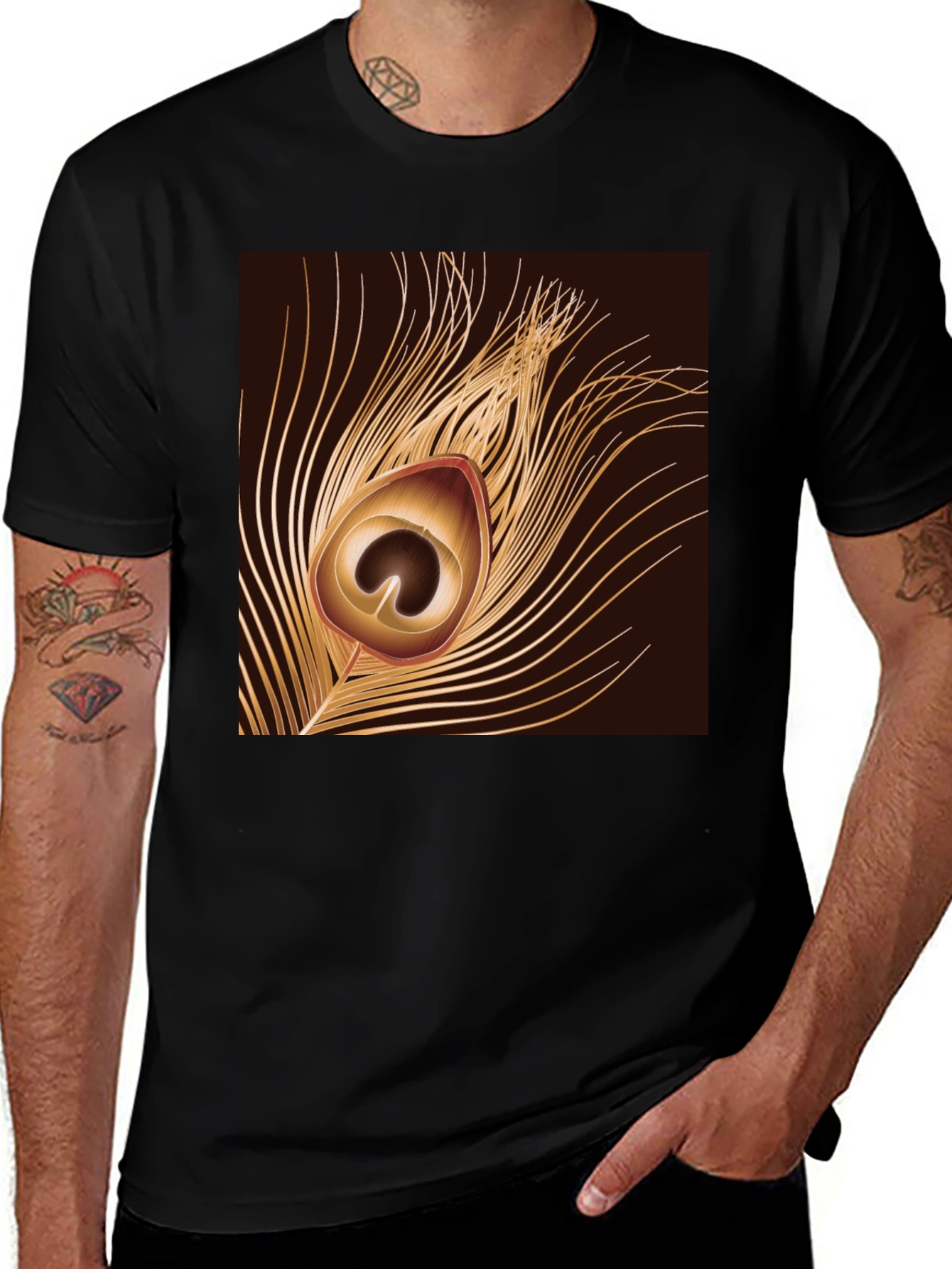Variant 22 of Peacock Feather Graphic Black T-Shirt