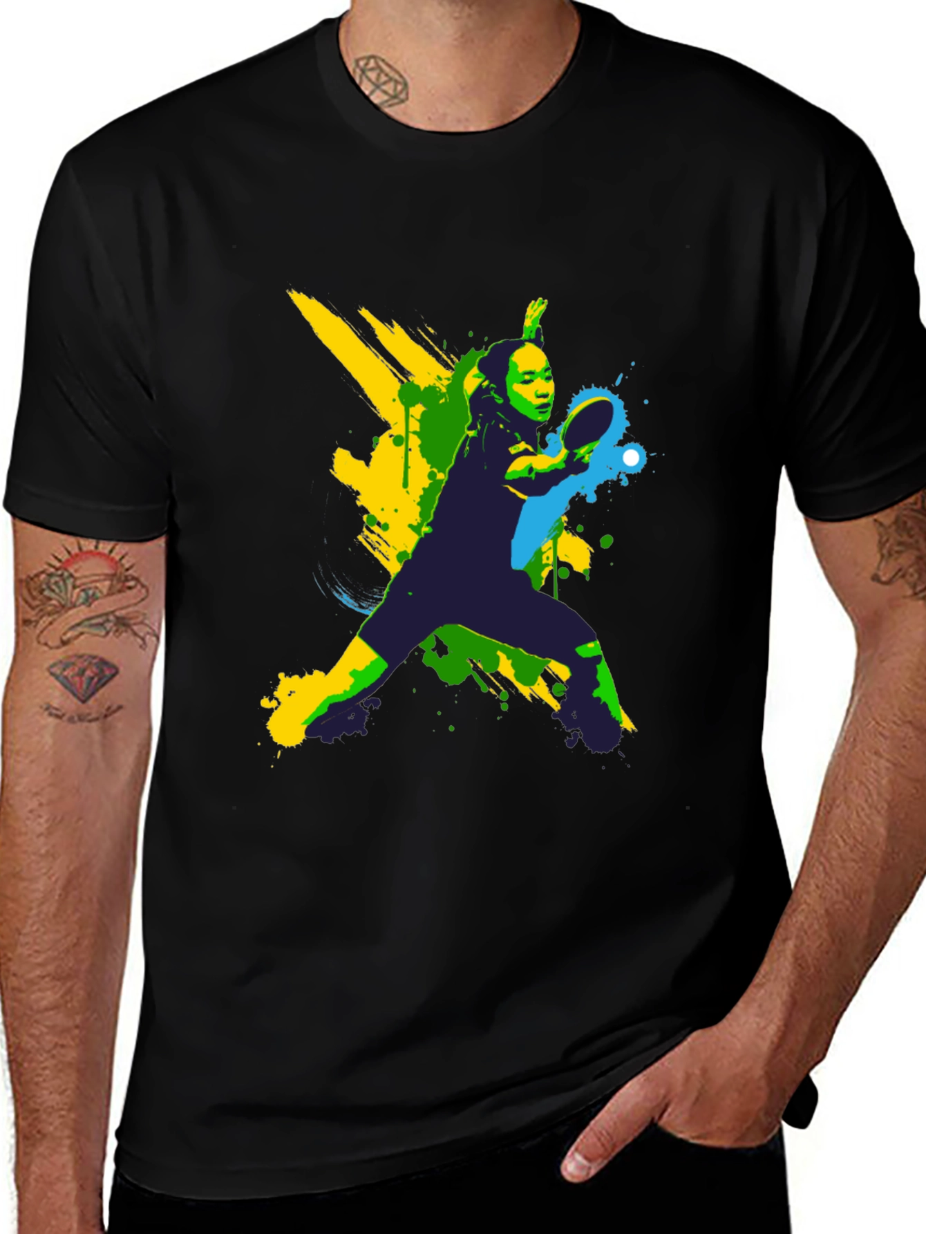 Variant 19 of Artistic Table Tennis Player Graphic Tee - Black