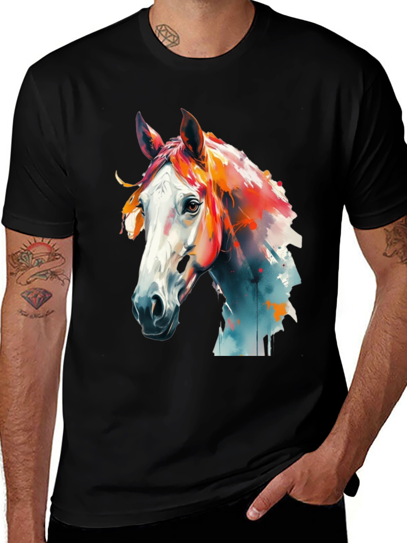 Variant 15 of Horse Art Graphic Tee - Stylish Men's Black T-Shirt