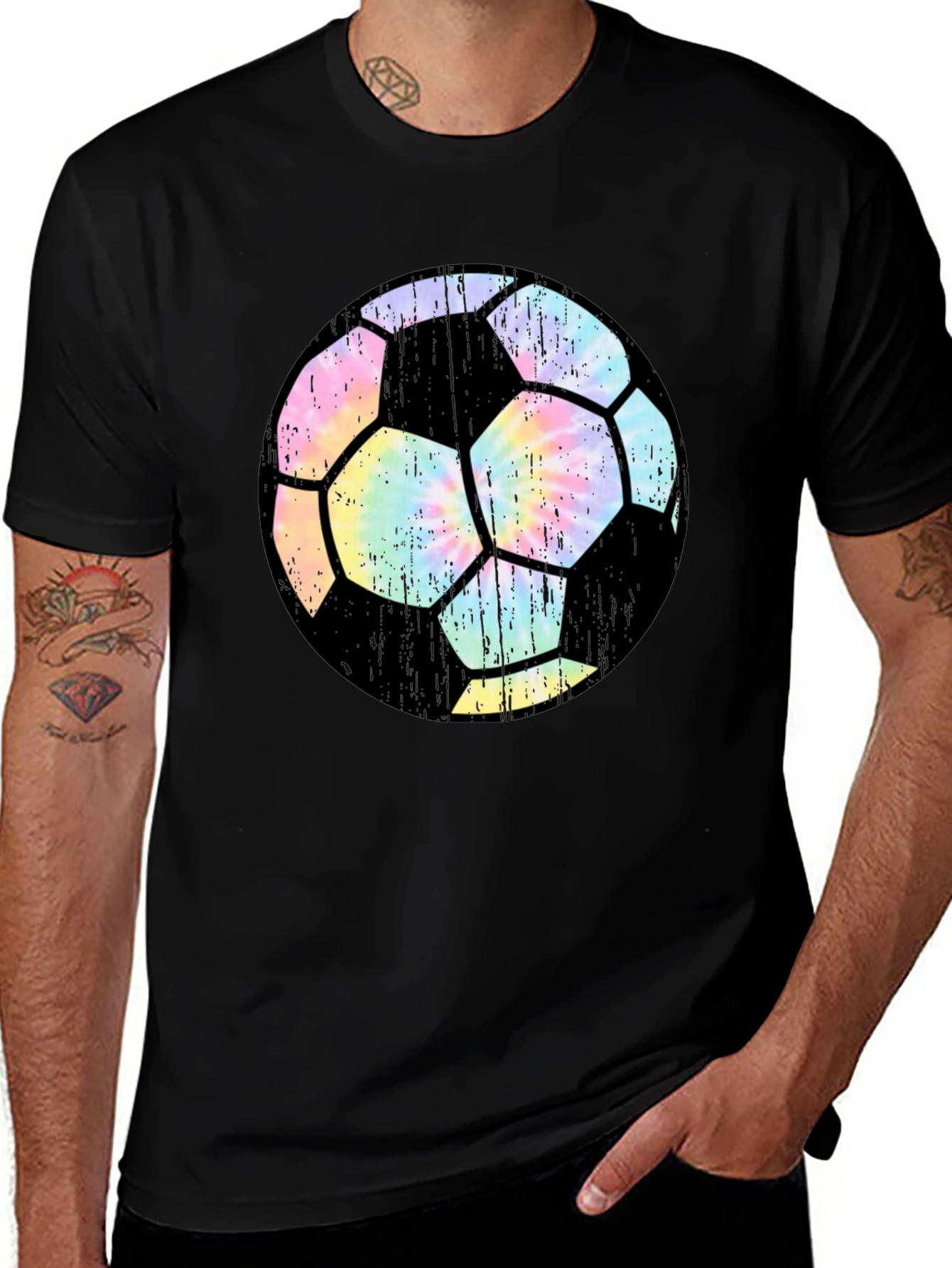 Tie Dye Soccer Ball Black T-Shirt
