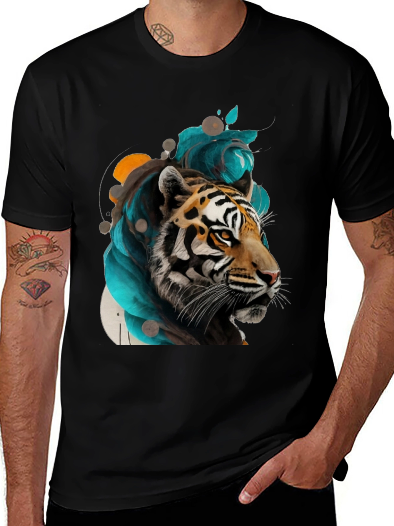 Variant 22 of Tiger Art Black Tee - Men's Graphic T-Shirt