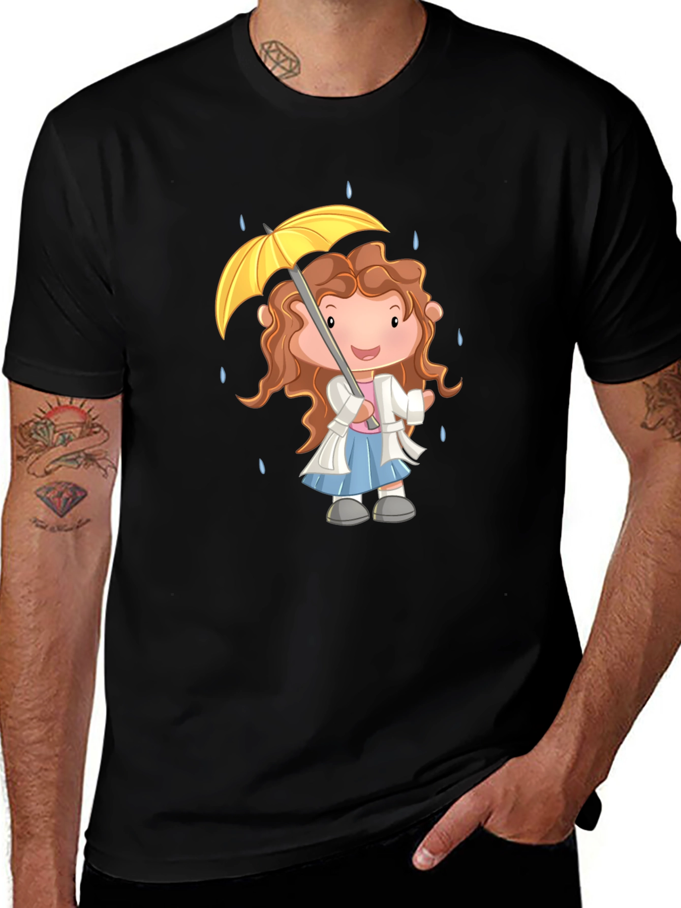 Variant 10 of Cartoon Girl Umbrella Graphic Black T-Shirt