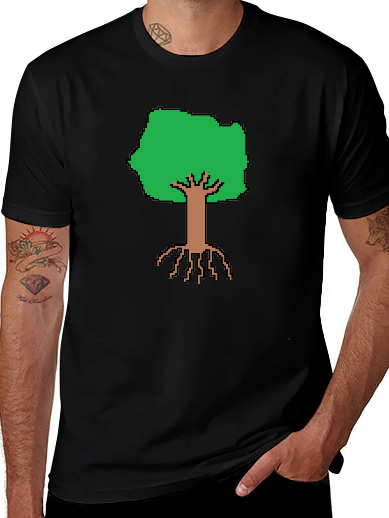 Variant 11 of Pixel Tree Graphic T-Shirt - Black