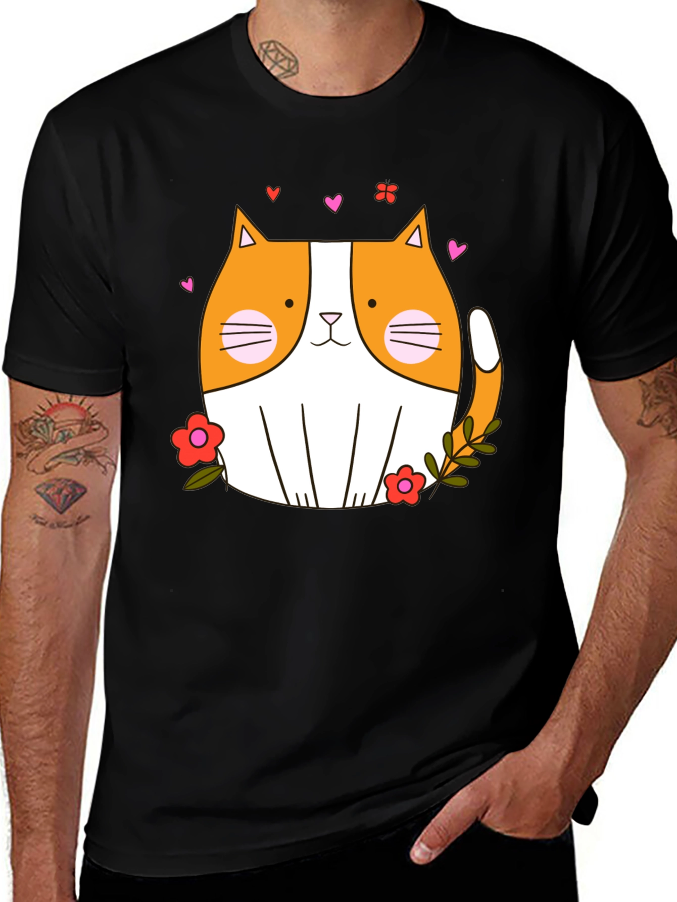Variant 7 of Cute Cat Floral T-Shirt - Unisex