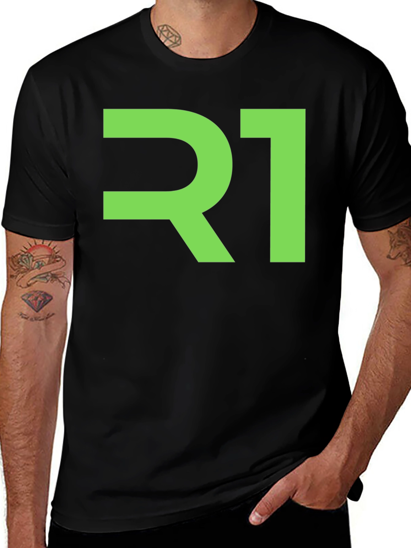 Variant 3 of R1 Graphic Tee - Black Cotton Casual