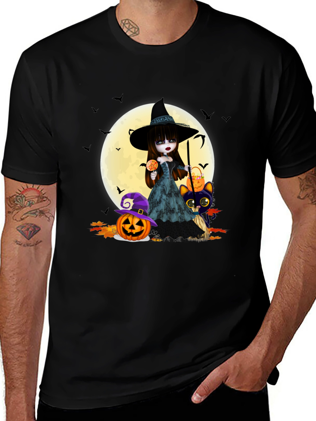 Variant 2 of Halloween Witch & Cat T-Shirt