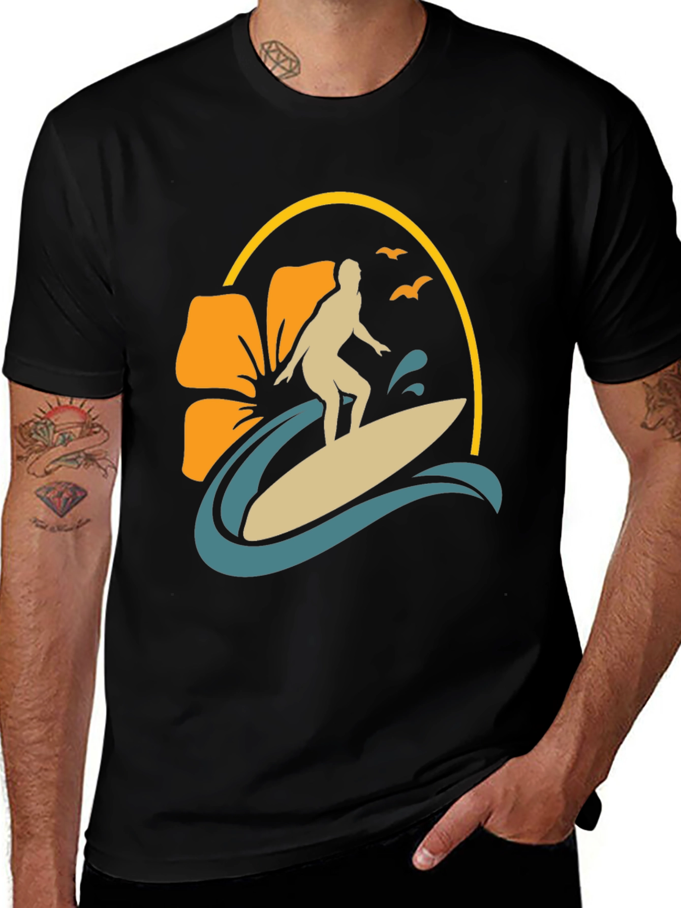 Variant 5 of Surfer Graphic Tee - Black Cotton T-Shirt