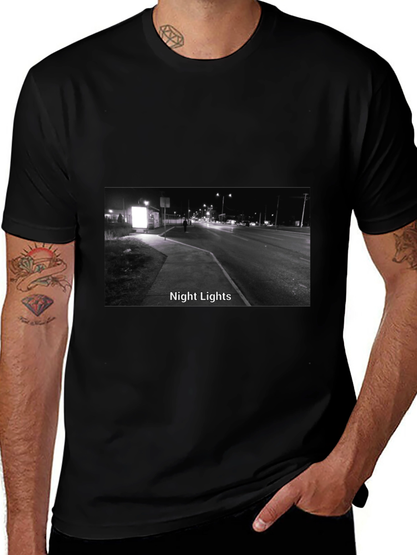 Variant 24 of Night Lights Graphic Tee - Black Cotton T-Shirt