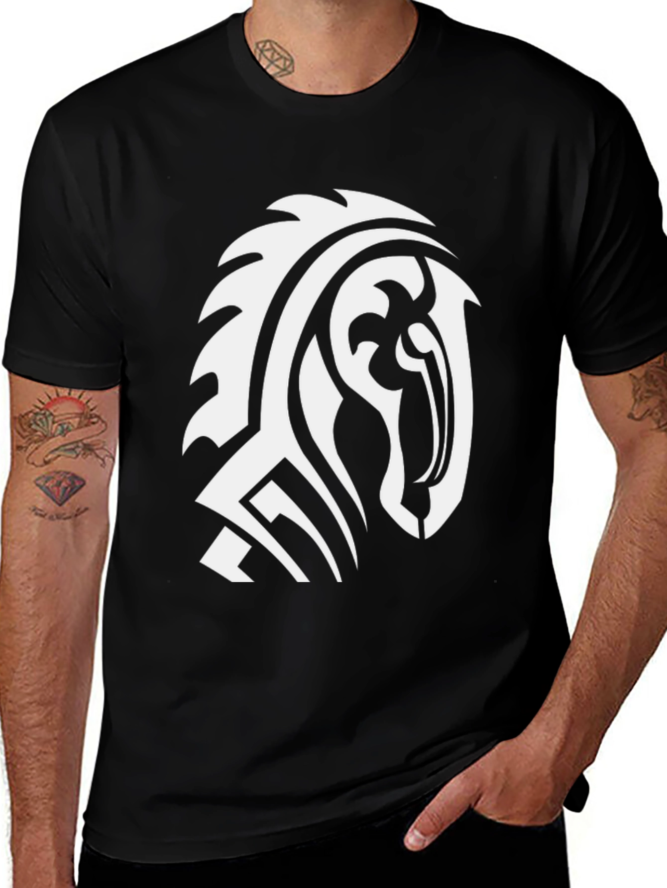 Variant 30 of Tribal Horse Graphic Tee - Stylish Black T-Shirt