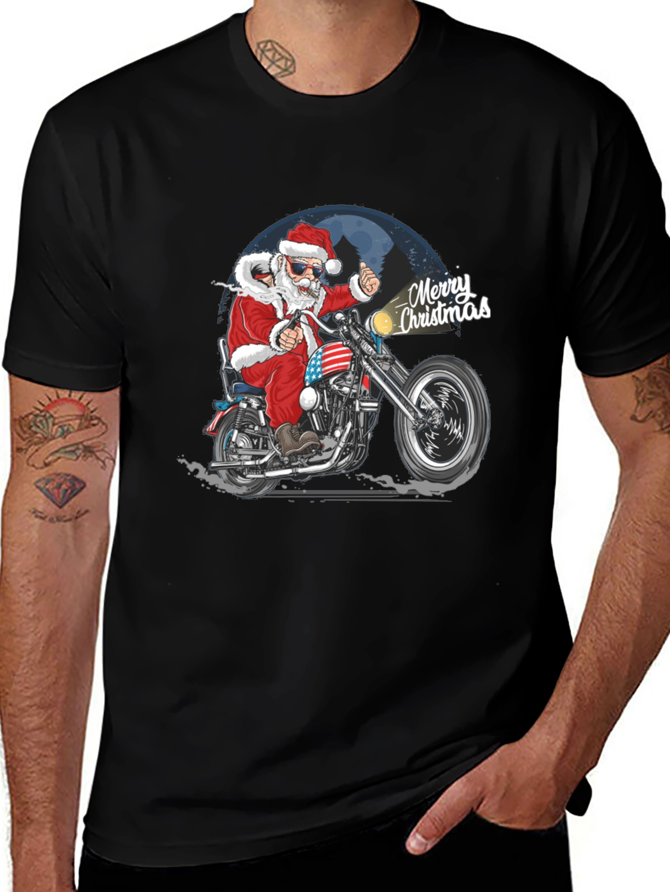 Santa Motorcycle Graphic T-Shirt