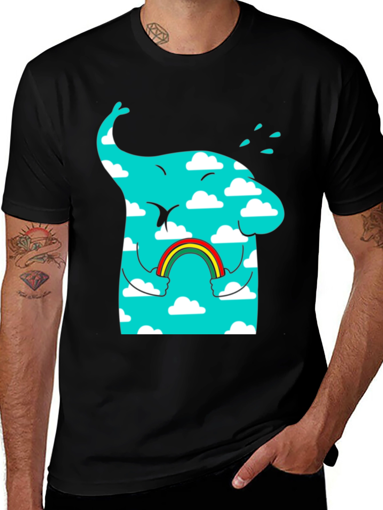 Variant 23 of Cloudy Elephant Rainbow T-Shirt - Whimsical Graphic Tee