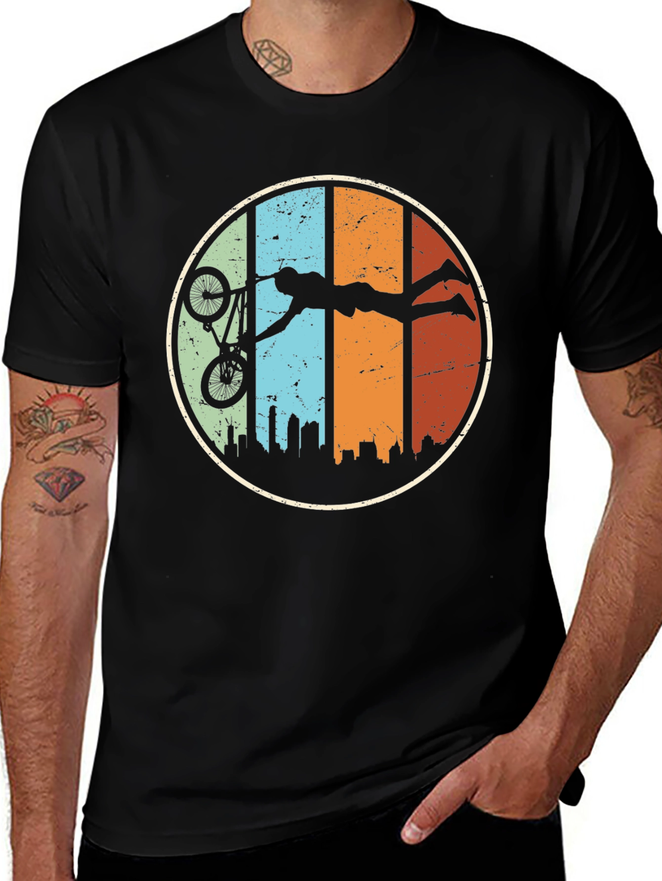 Retro BMX Stunt Silhouette Graphic T-Shirt