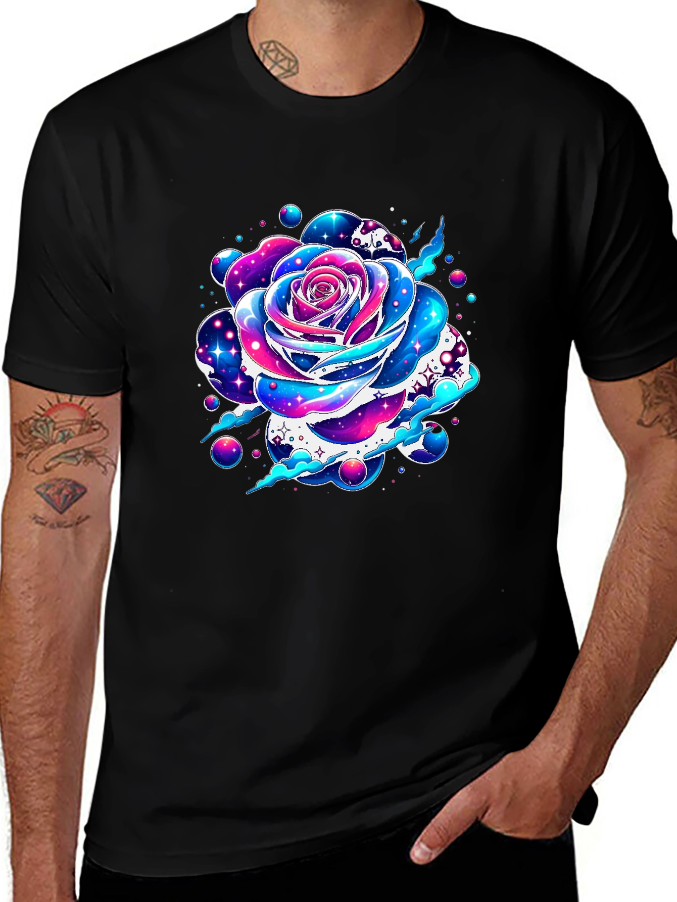 Variant 10 of Galaxy Rose Graphic Tee - Unique Space Flower Design