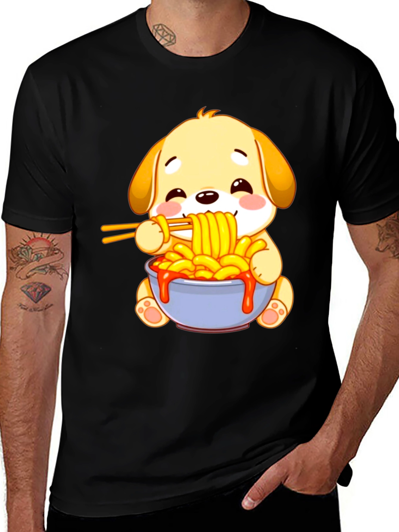 Variant 6 of Cute Puppy Eating Noodles Graphic T-Shirt