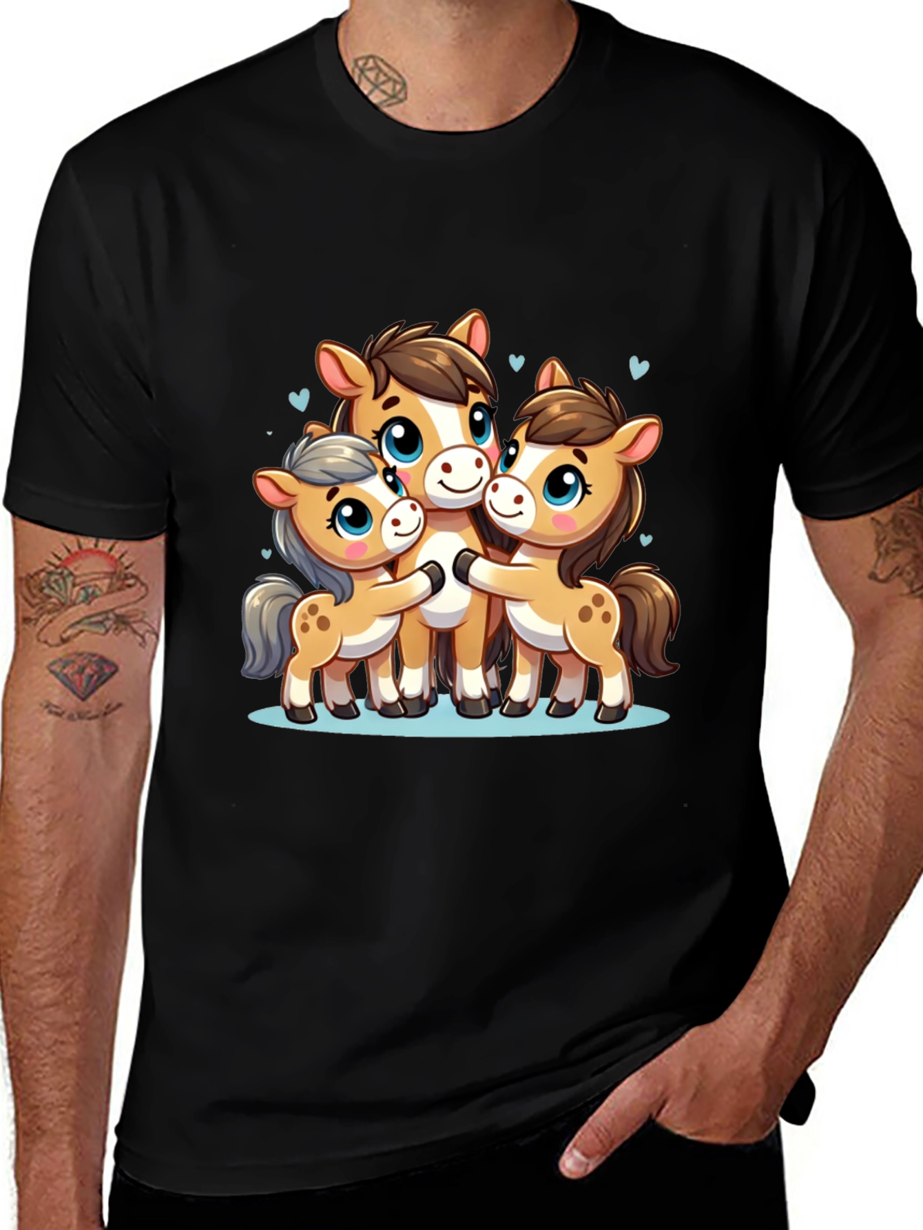 Variant 7 of Cute Horse Family Black T-Shirt