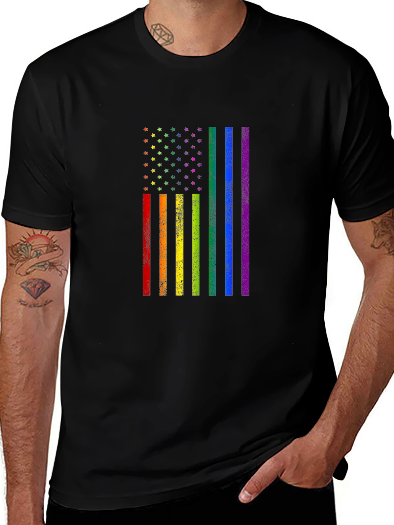 Pride Flag USA T-Shirt - Black Cotton Blend Tee