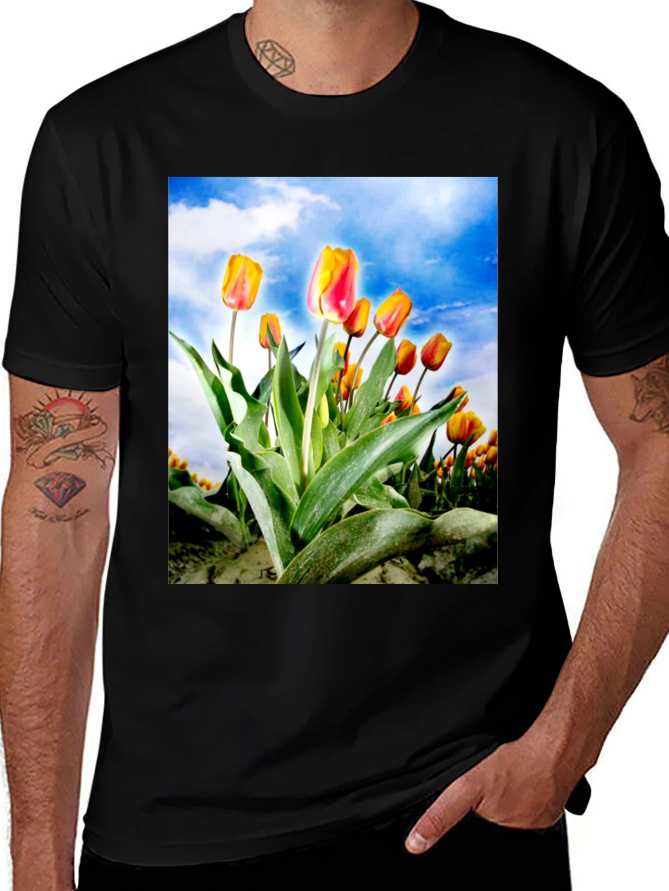 Variant 6 of Tulip Field T-Shirt - Artistic Floral Design