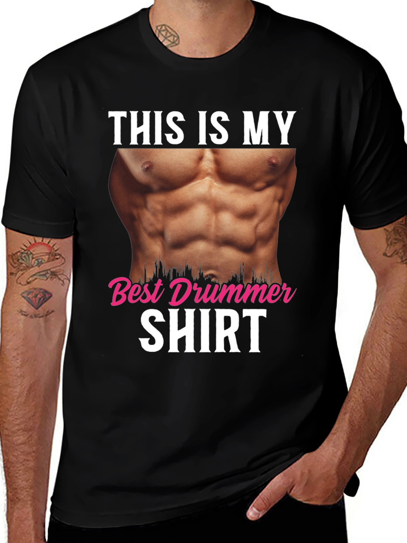 Variant 14 of Funny Drummer T-Shirt - Abs Humor Tee