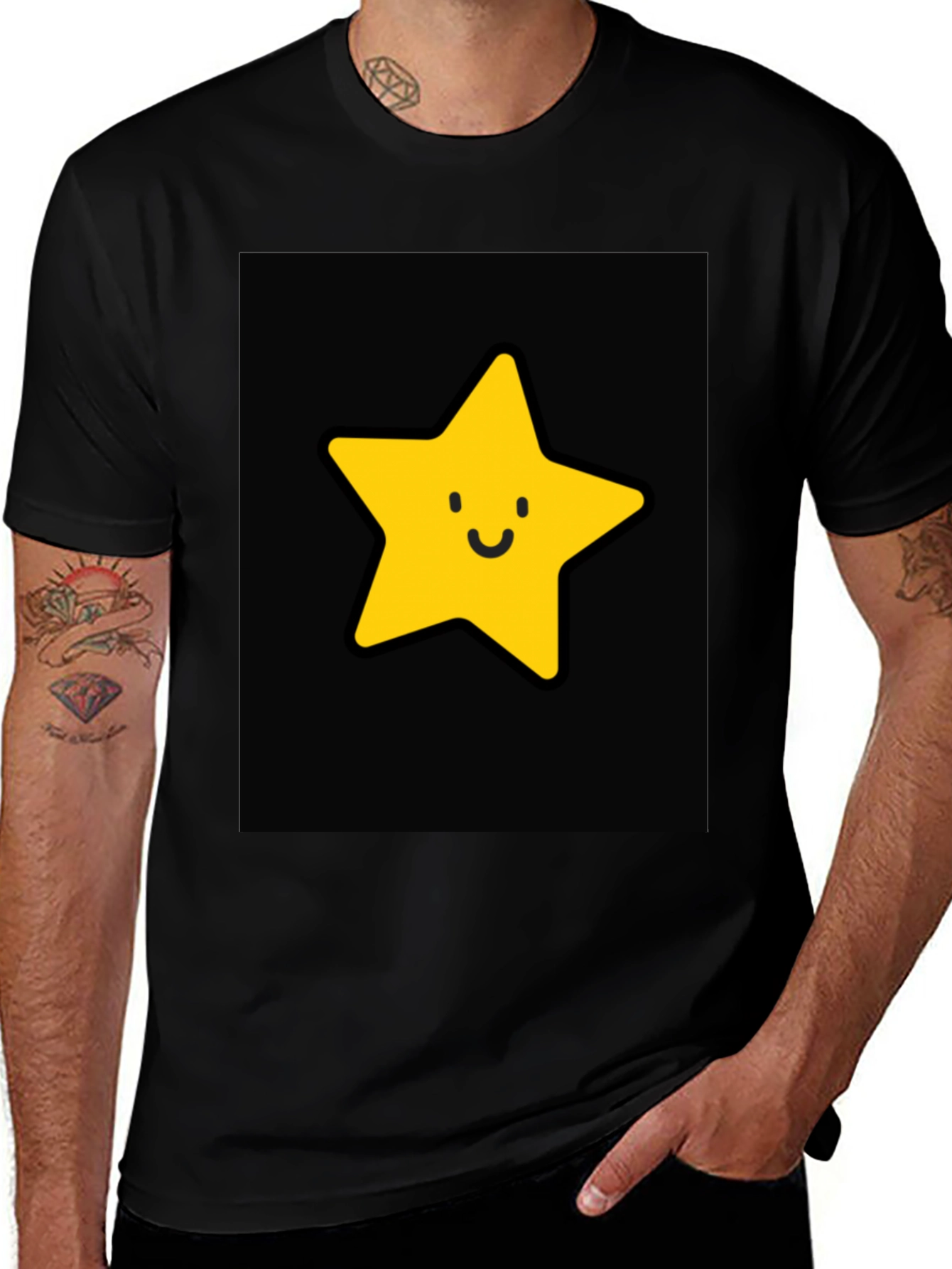 Variant 29 of Smiley Star Graphic Black T-Shirt